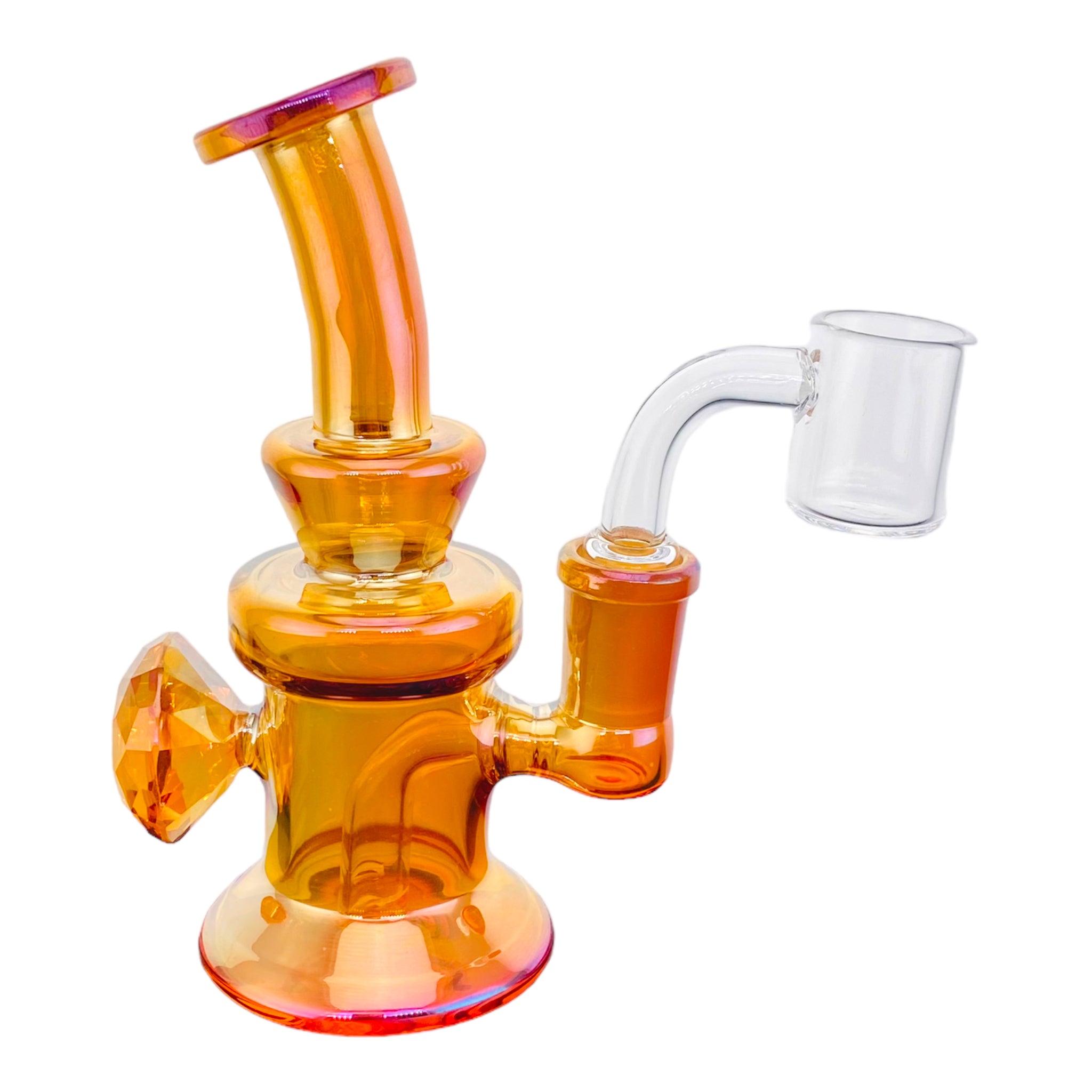 Pearlescent Amber Brown Mini Dab Rig With Faceted Diamond