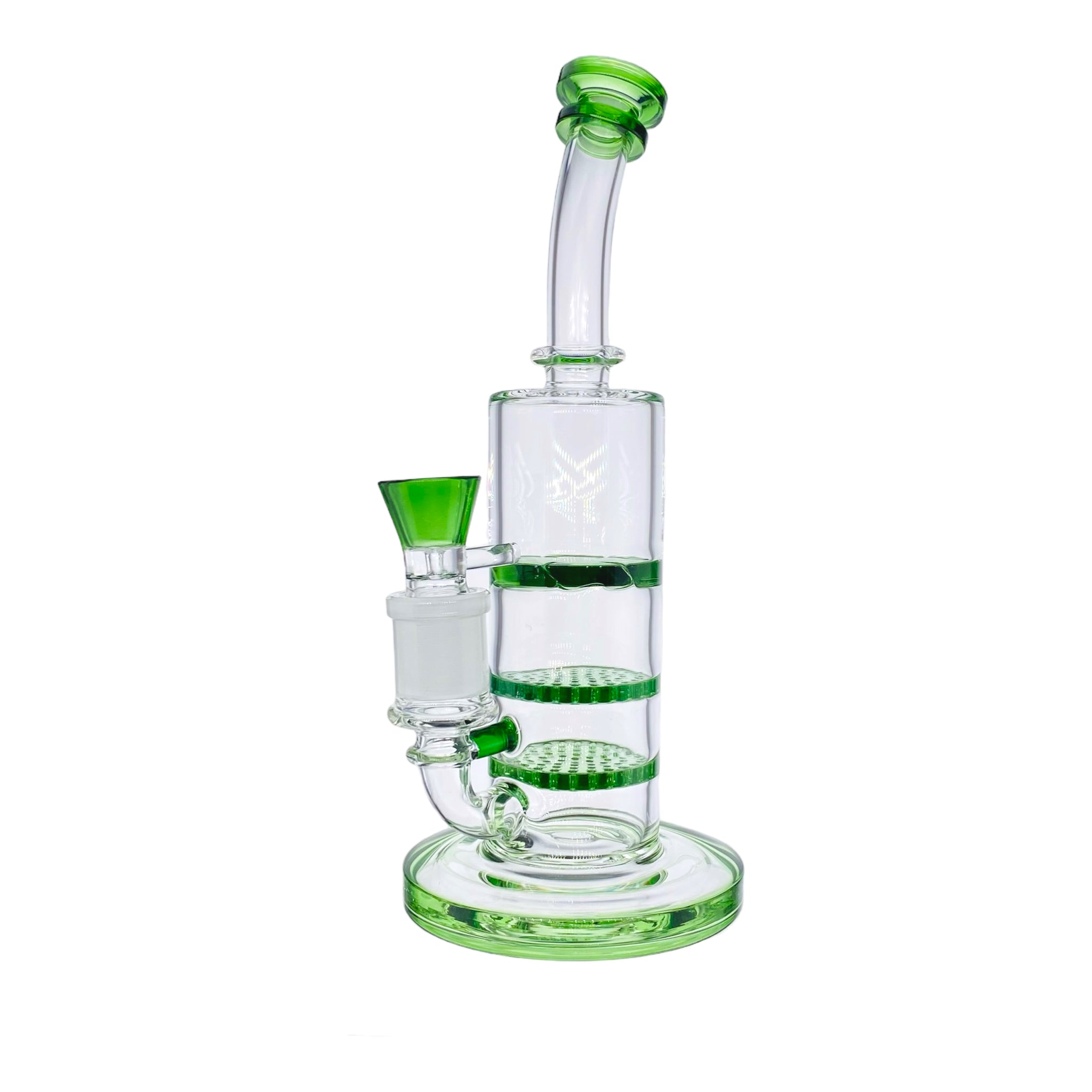 10 Inch Green Inline Bong With Double Honeycomb Percs And Smoke Turbine