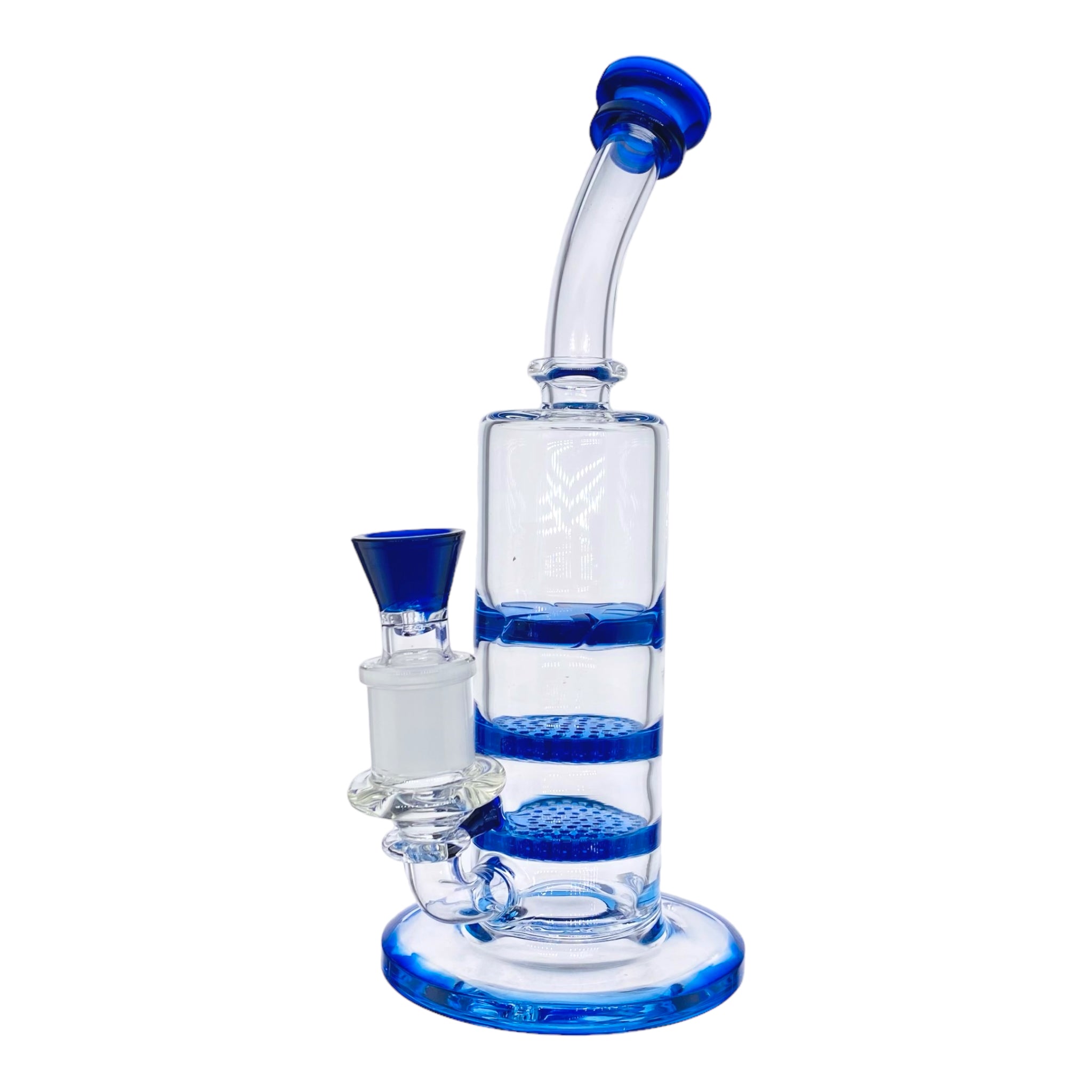 10 Inch Blue Inline Bong With Double Honeycomb Percs And Smoke Turbine