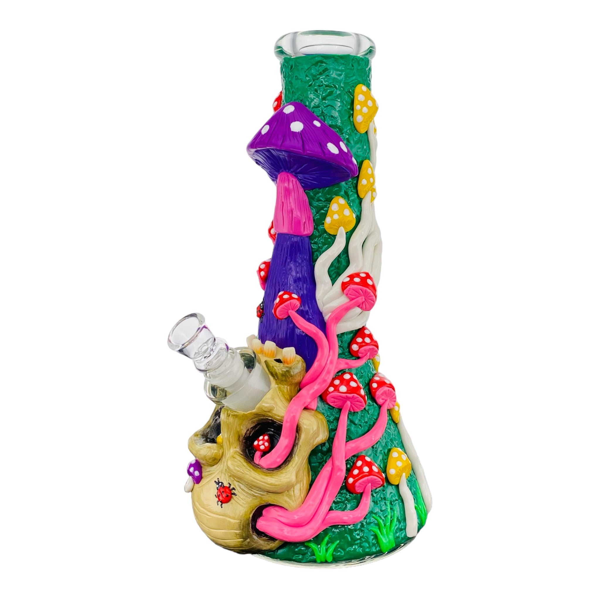 magic Skull And Mushrooms Glass Beaker Bong