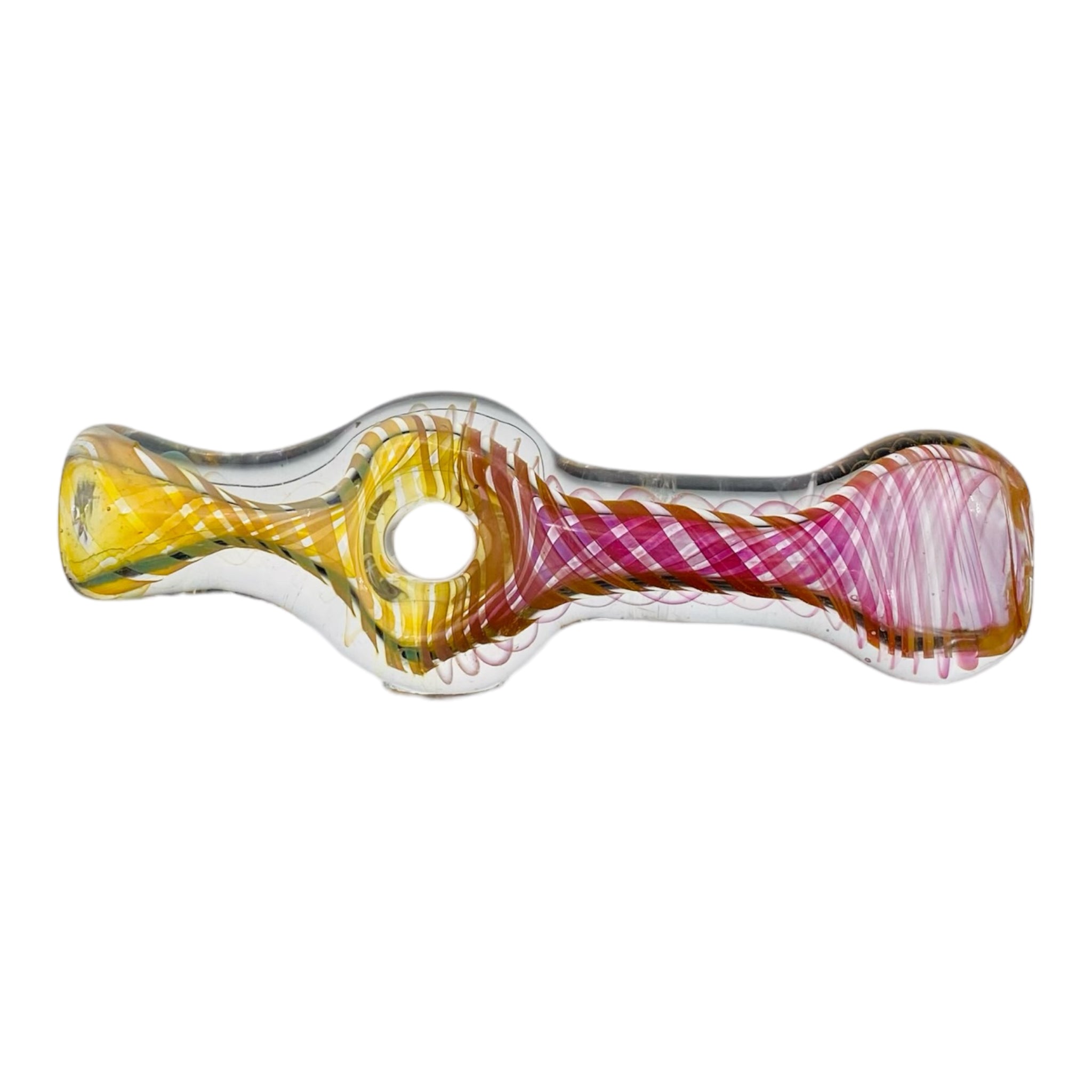 Glass Chillum Pipe - Pink Gold Fuming Inside Out Explosion With Donut