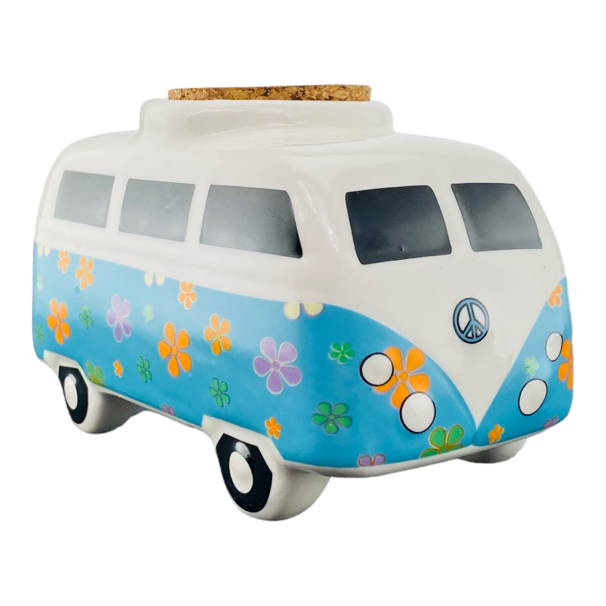 Ceramic Hippie VW Bus Stash Jar With Cork