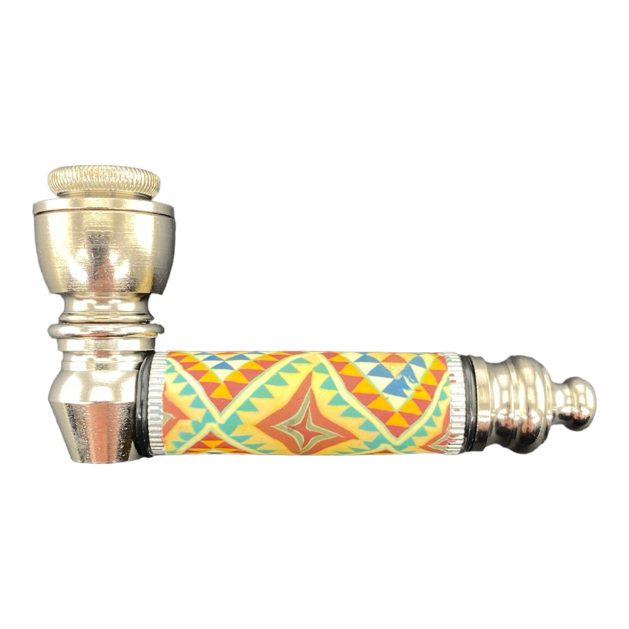 Metal Hand Pipes - Silver Chrome Hand Pipe With Sacred Geometry for sale