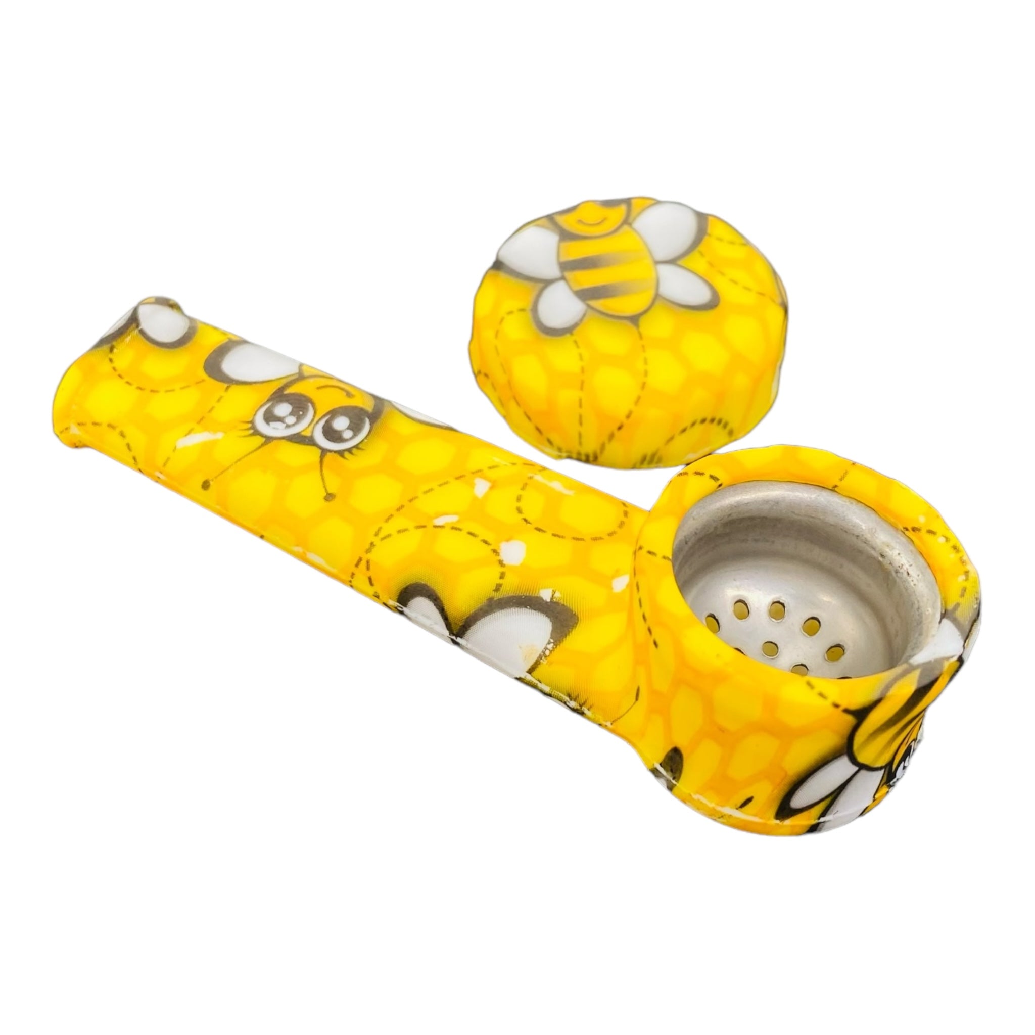 Small Honey Bee Silicone Hand Pipe With Metal Bowl