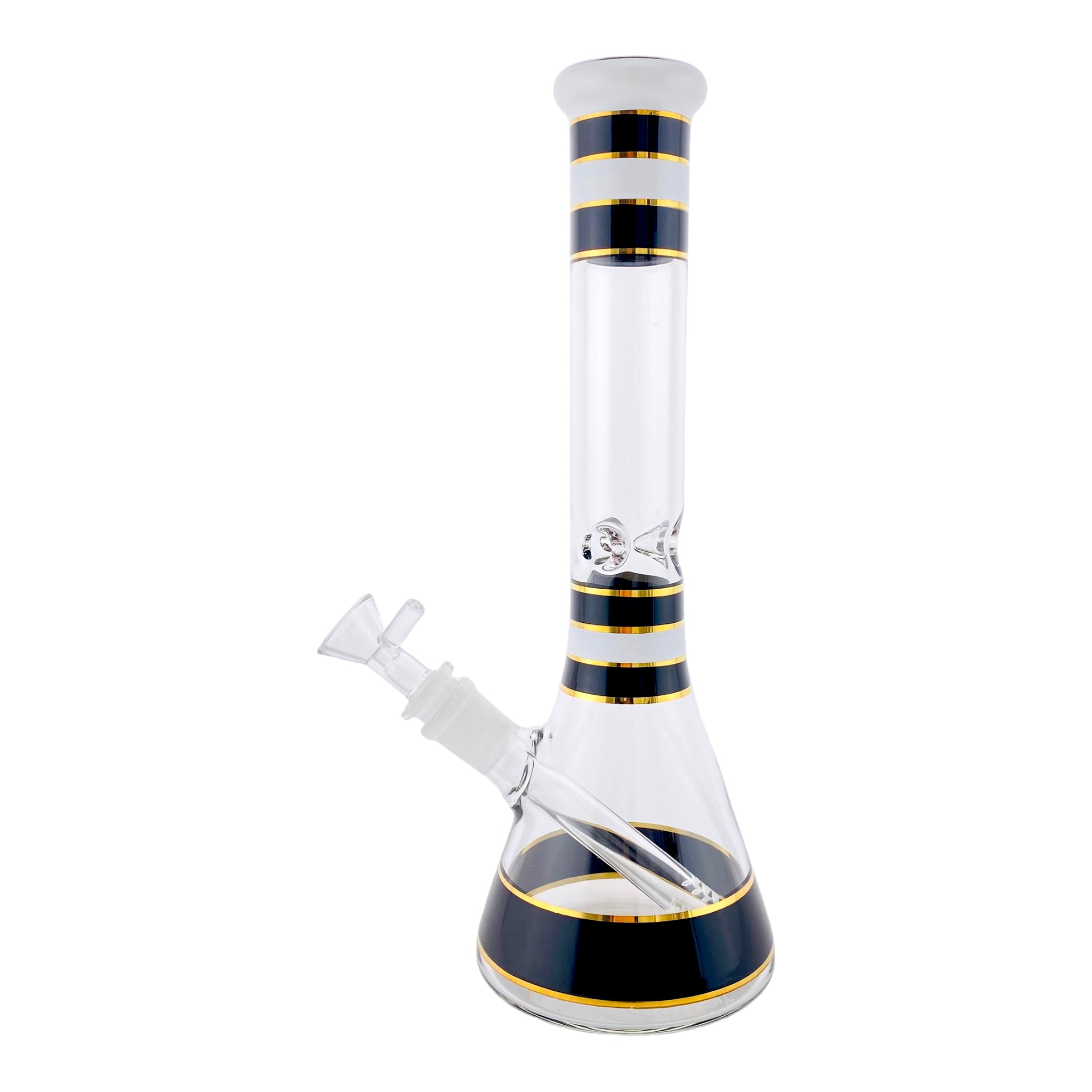 12 Inch Glass Beaker Bong With Black, White, And Gold Accents