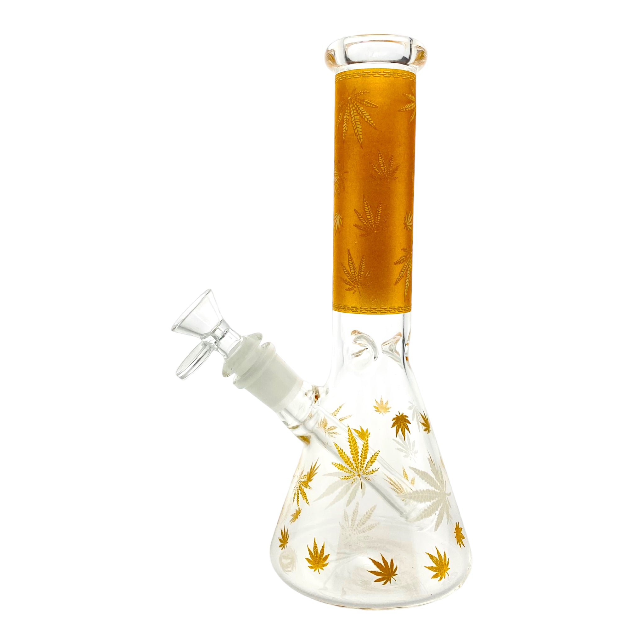 8 Inch Glass Beaker Bong With Decorative Yellow Weed Leaf Decal