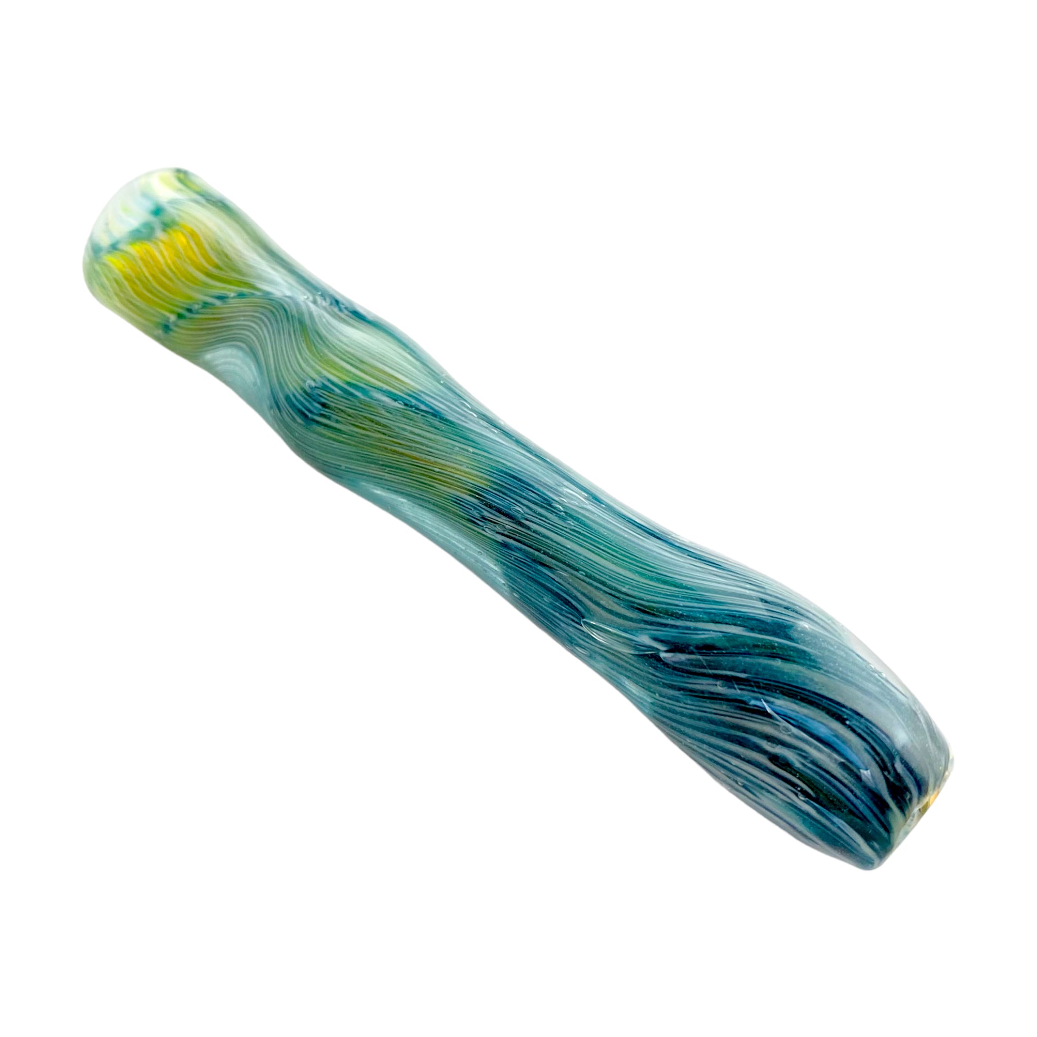 Glass Chillum Pipe - Green & Blue With Sparkles Glass One Hitter
