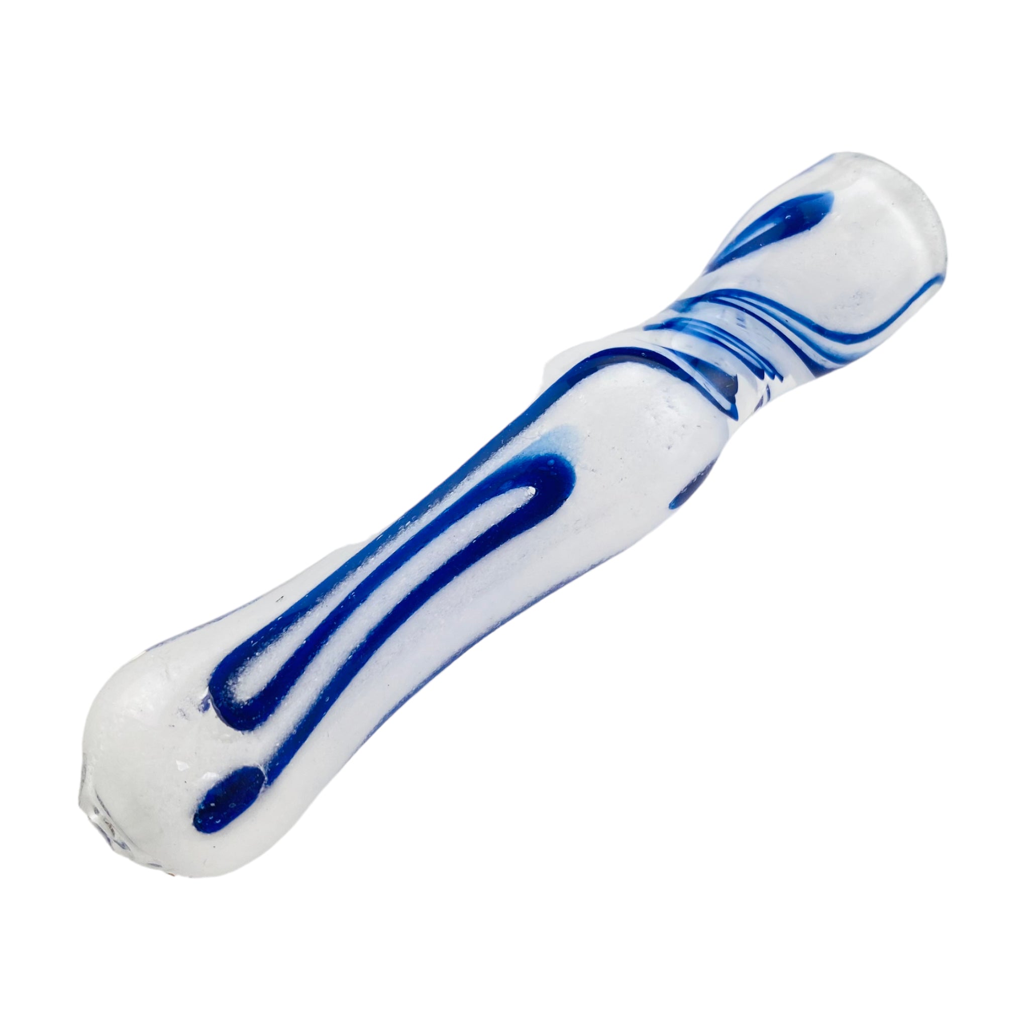 Glass Chillum Pipe - White With Blue Twirl Glass One Hitter