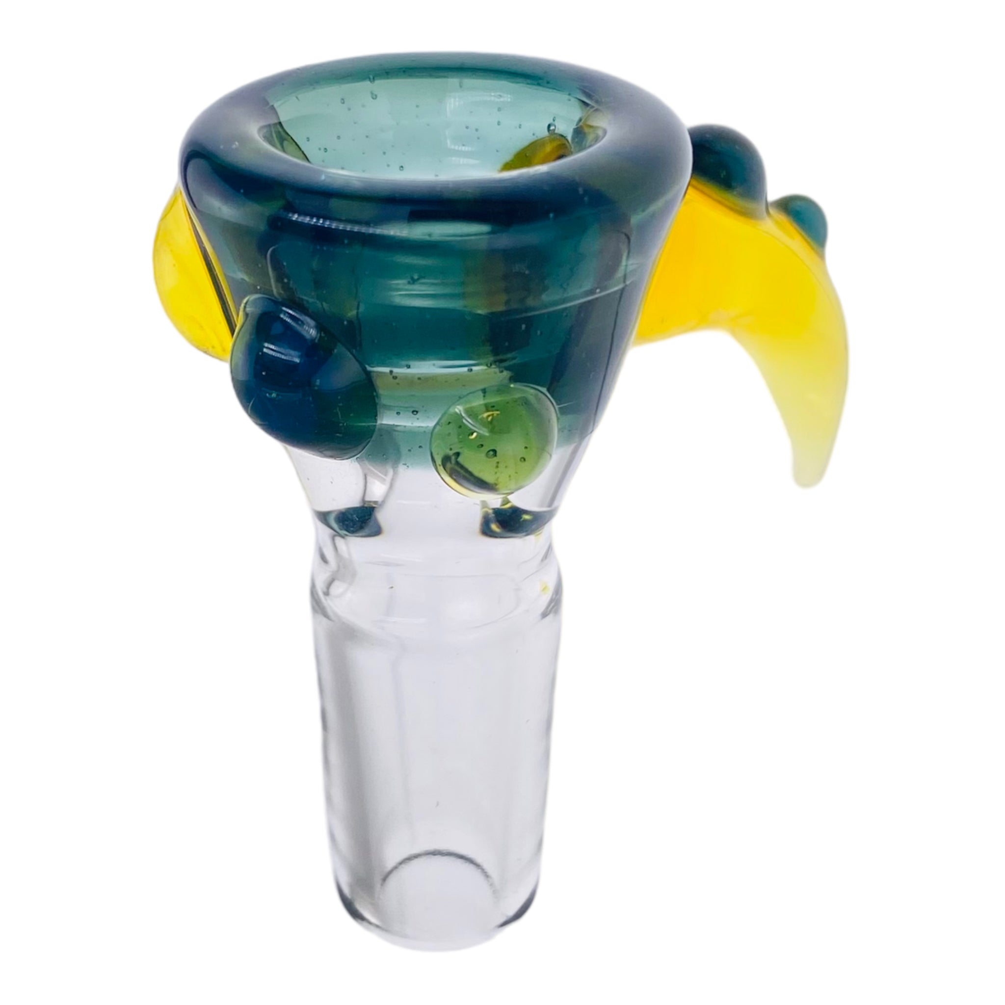 Arko Glass - 14mm Flower Bowl - Dark Blue With Yellow Handle