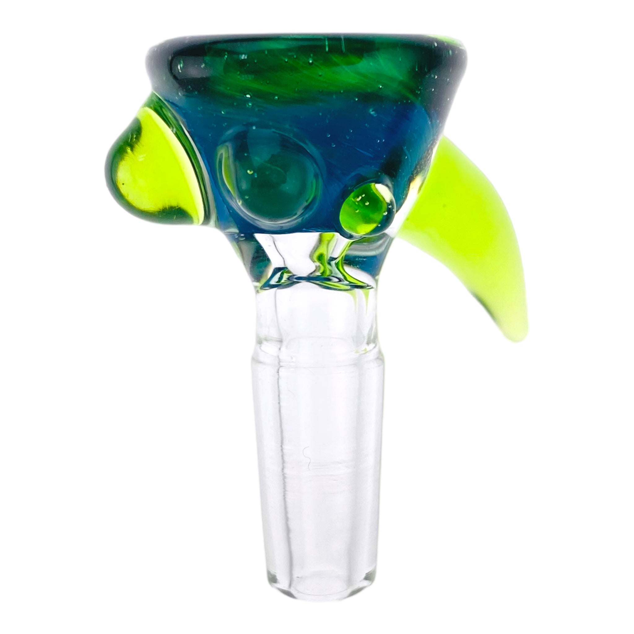 Arko Glass - 10mm Flower Bowl - Green Money With Slyme Green Handle & Dots