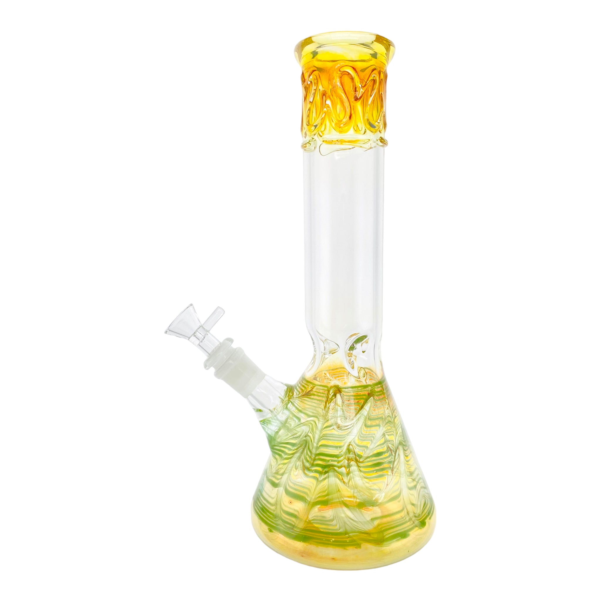 12 Inch Beaker Bong With Color Changing Fuming And Green Wrap And Rake