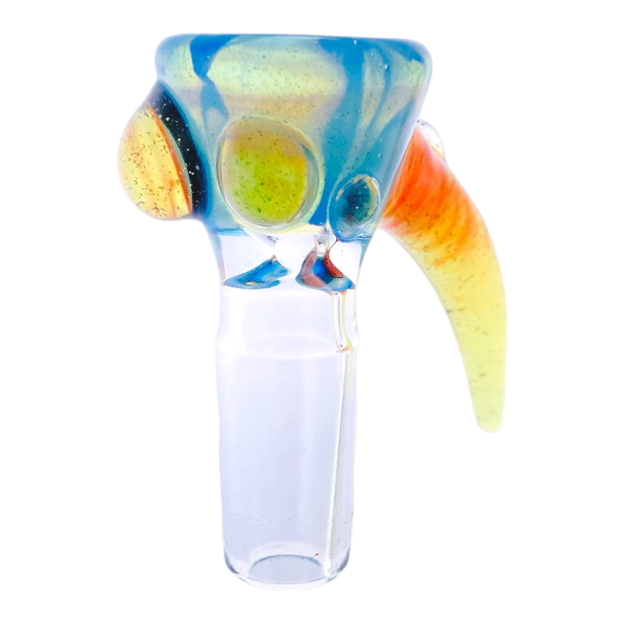 Arko Glass - 14mm Flower Bowl - Tonic Blue Bowl With Fire Fade Handle