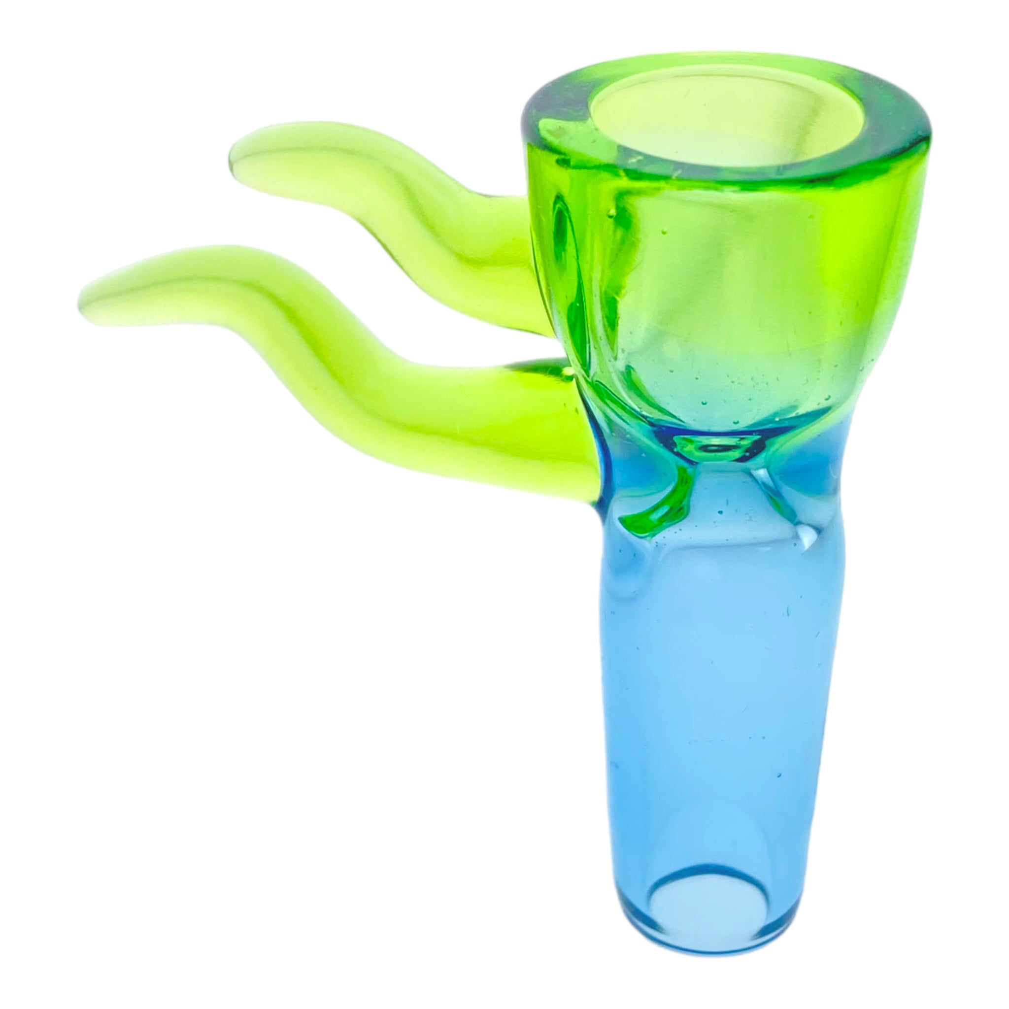 Optera Glass - Cobalt Blue To Green Fade With Green Handles Full Color - 14mm Bowl Piece