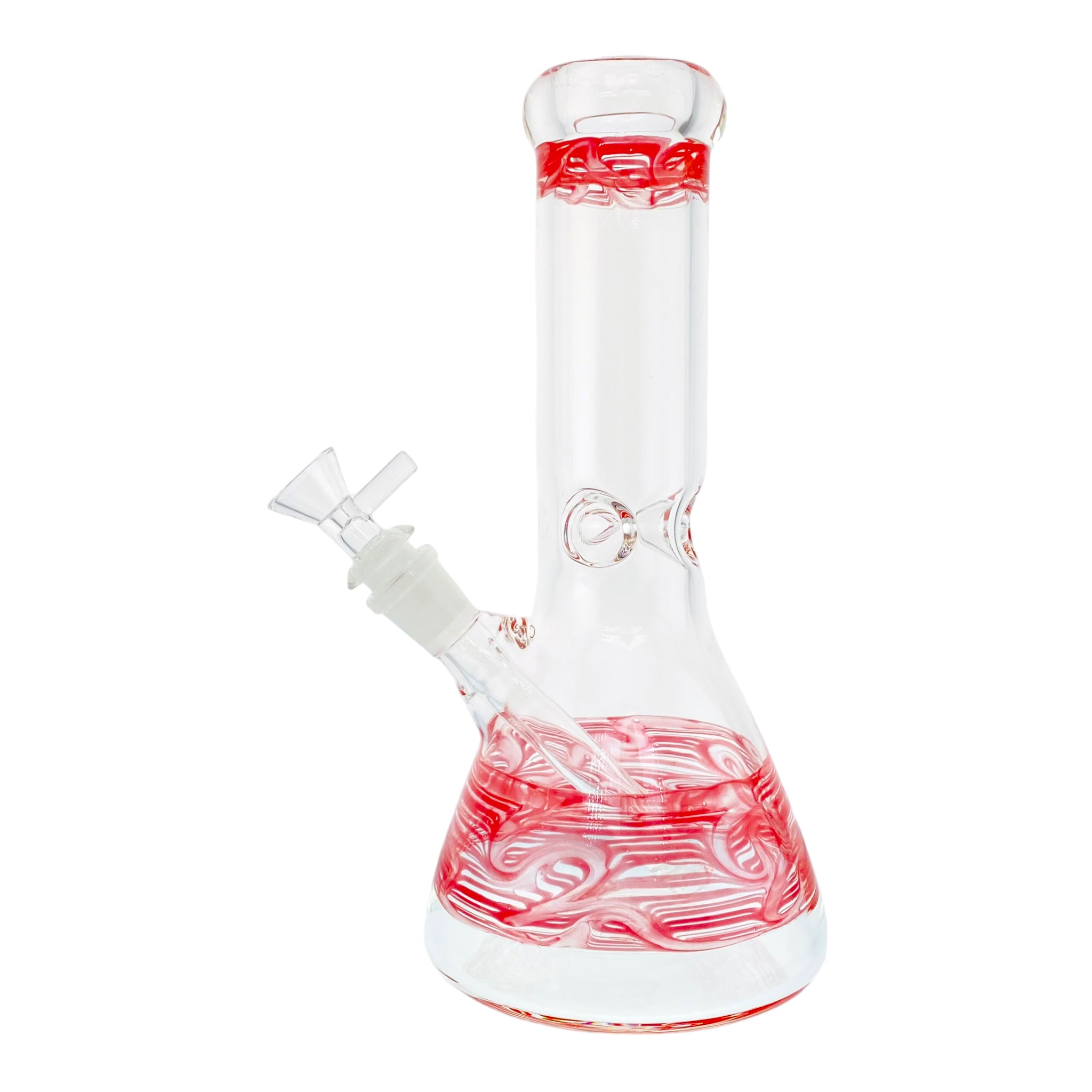 10 Inch Clear Beaker Glass Bong With Red Wrap And Rake