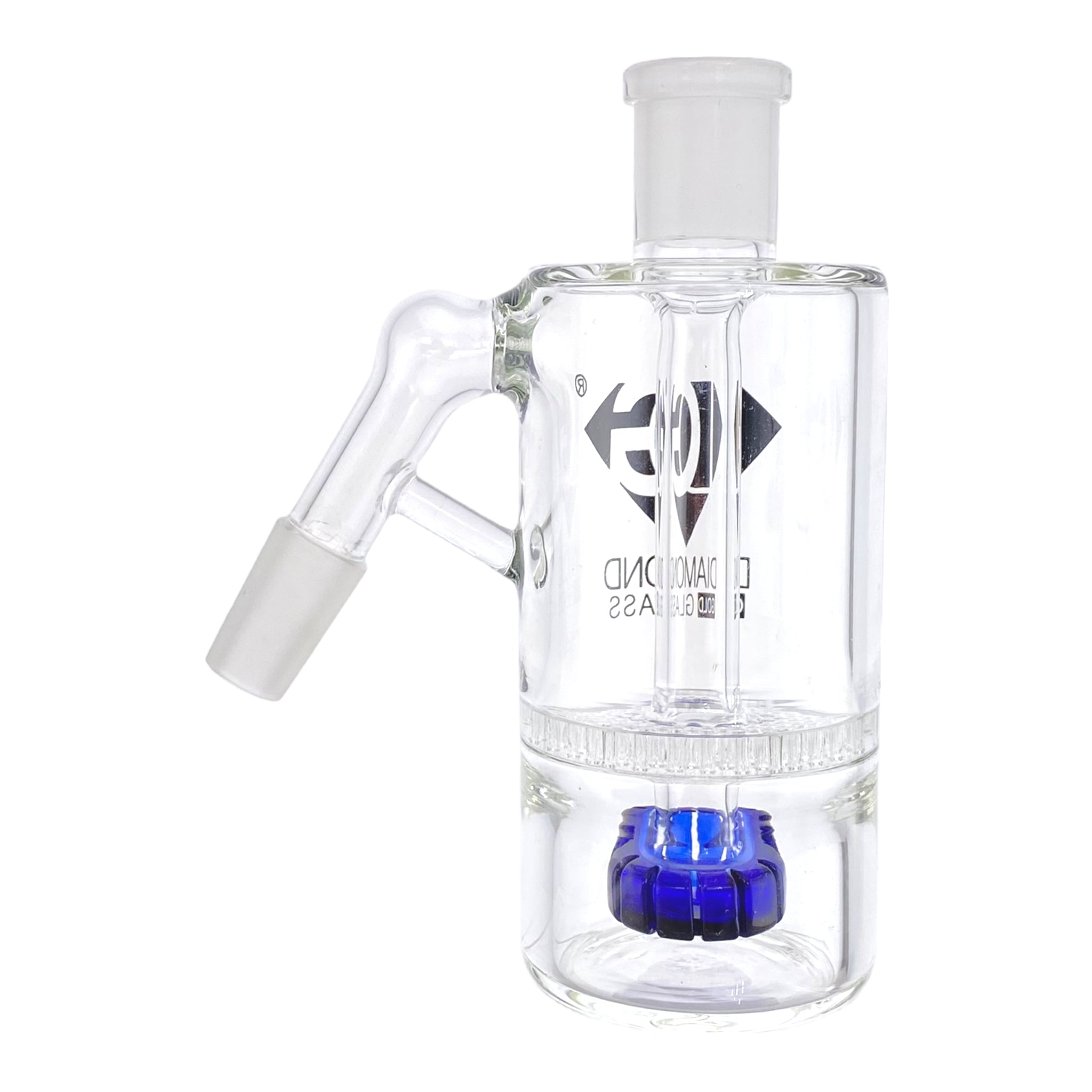 Diamond Glass 14mm Ash Cathcer With 45 Degree Joint And Blue Shower Head Perc And Honeycomb Perc