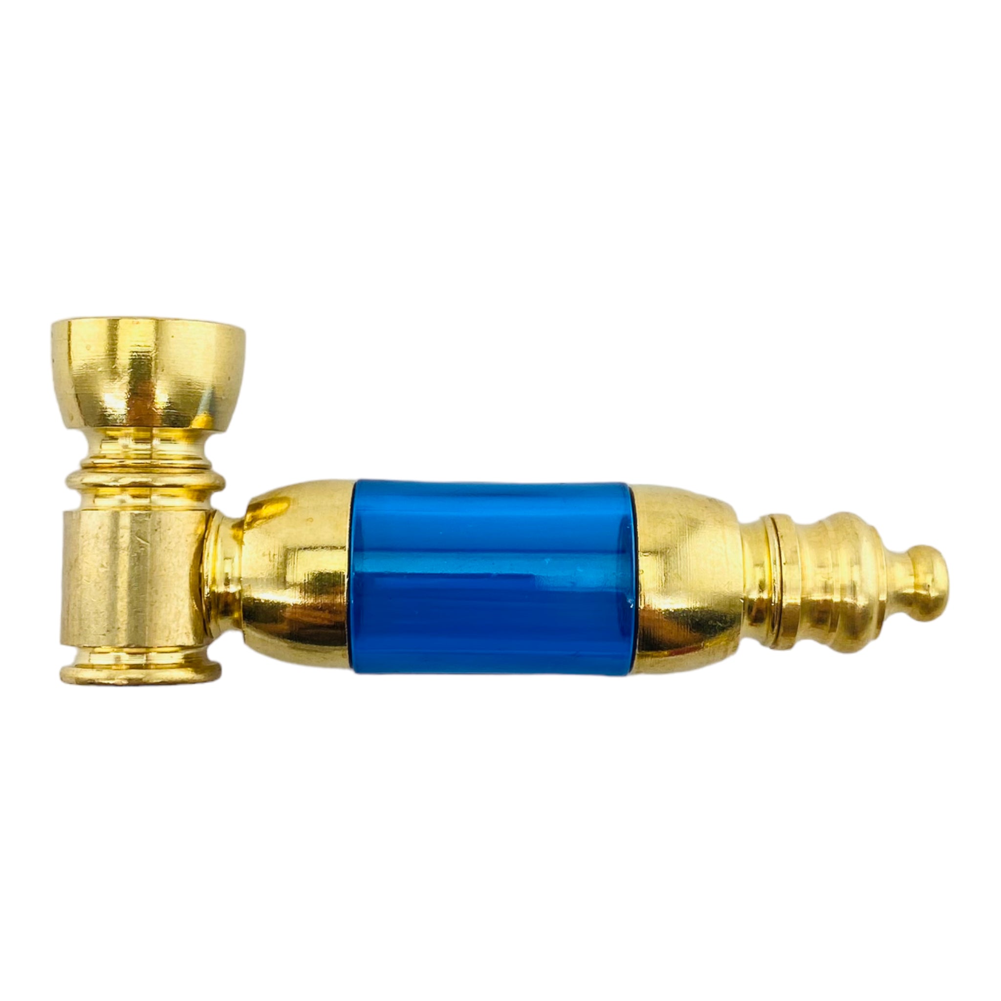 工芸品 Gold blue lumpy pipe Metal Hand Pipes - Brass Hand Pipe With Large Plastic Chamber