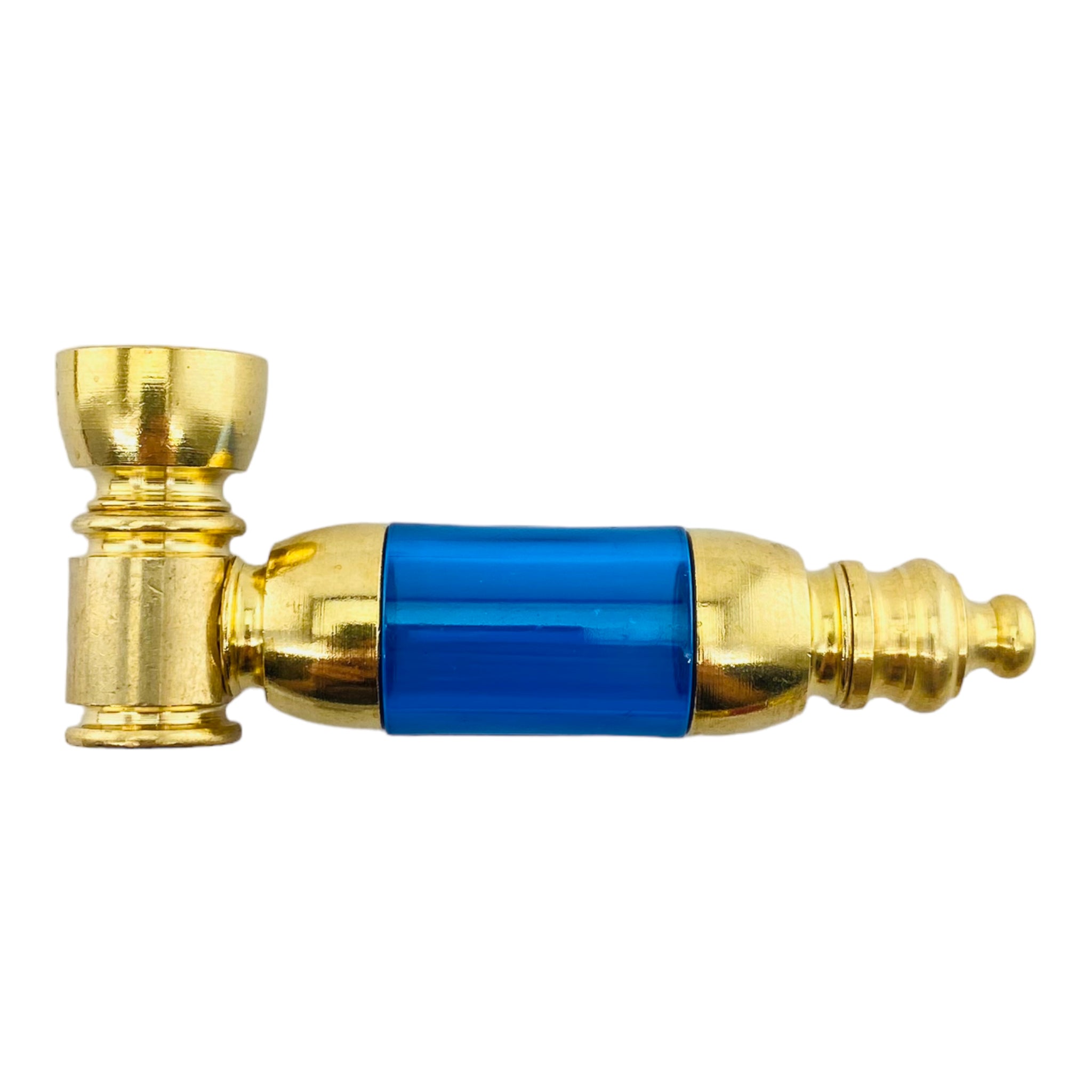blue red Metal Weed Pipes - Brass Hand Pipe With Large Plastic Chamber
