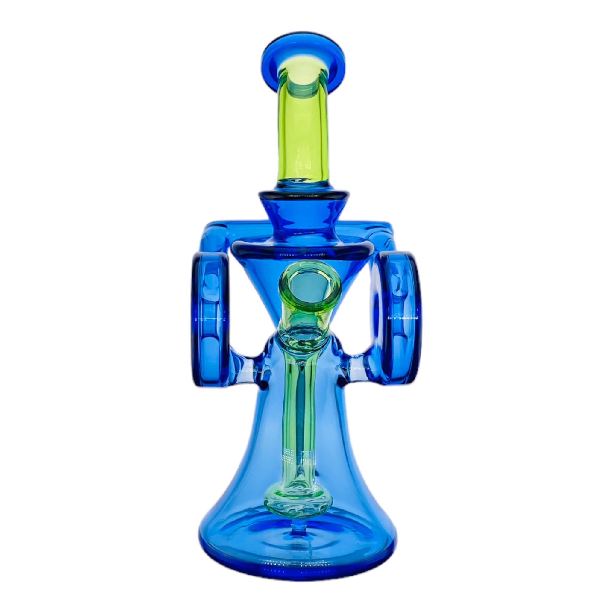heady glass Cobalt Blue And Green Double Uptake Recycler Glass Dab Rig