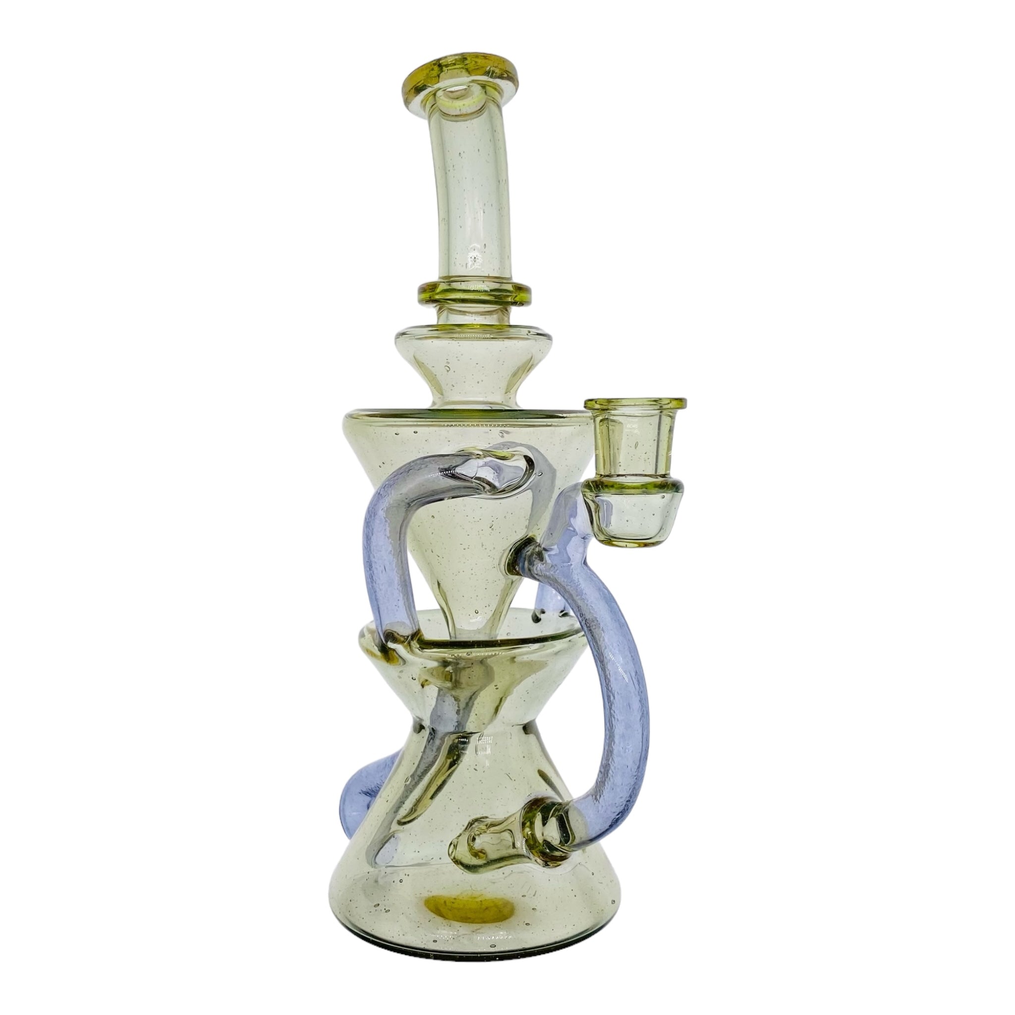 heady glass Captncronic Glass - Double Uptake Recycler Translucent Green With Purple Tubing