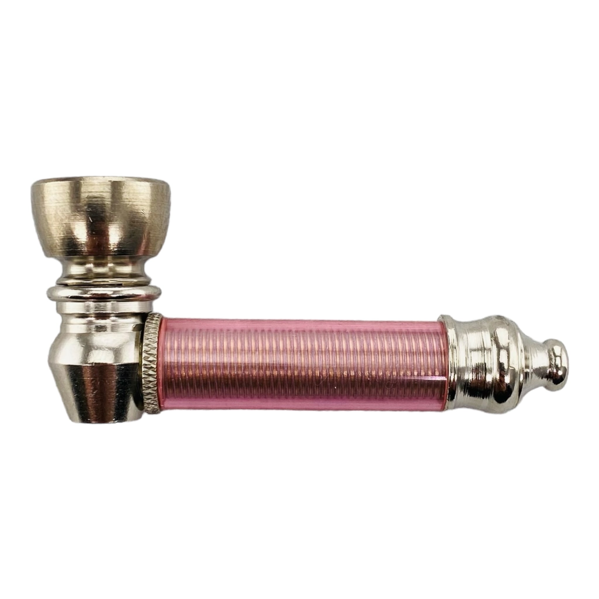 Metal Hand Pipes - Silver Chrome Hand Pipe With Pink Plastic Stem