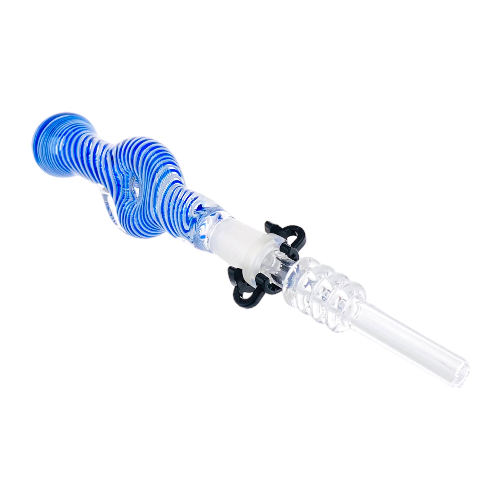 10mm Nectar Collector - Blue And White Inside Out Spiral Donut With Quartz Tip
