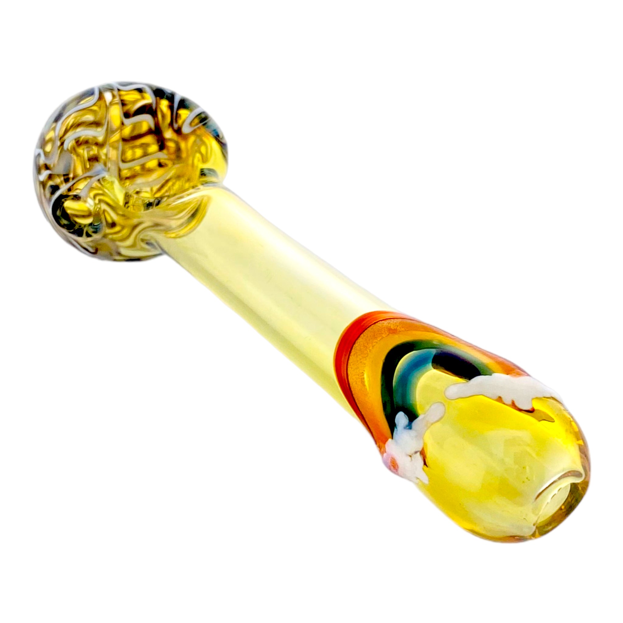 Fumed Glass Hand Pipe With Rainbow And Black Wig Wag Bowl