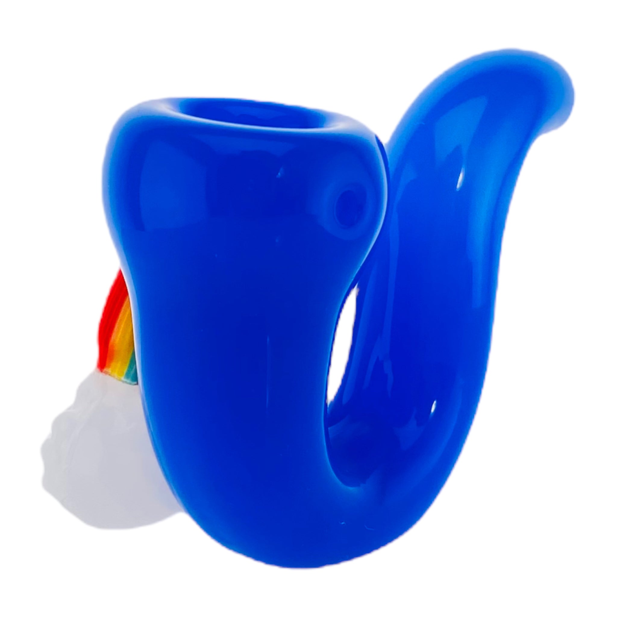 Baby Blue Glass Sherlock Hand Pipe With Rainbow And Clouds