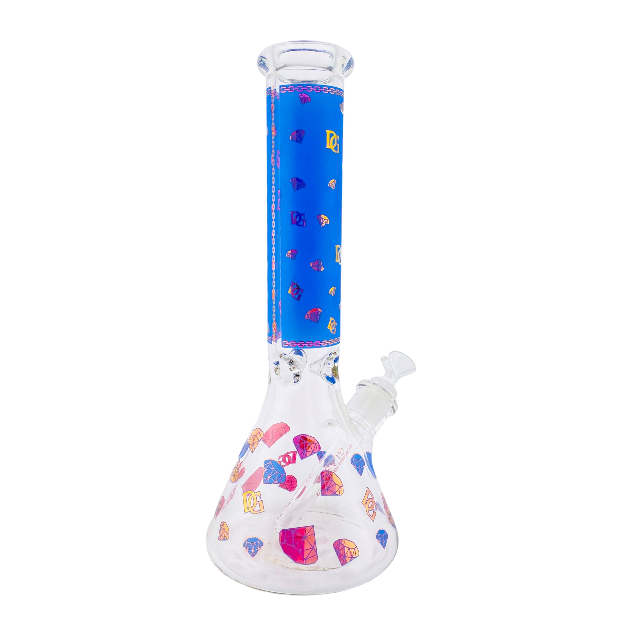 Diamond Glass 9mm Beaker Bong With Blue And Pink Diamond Decals
