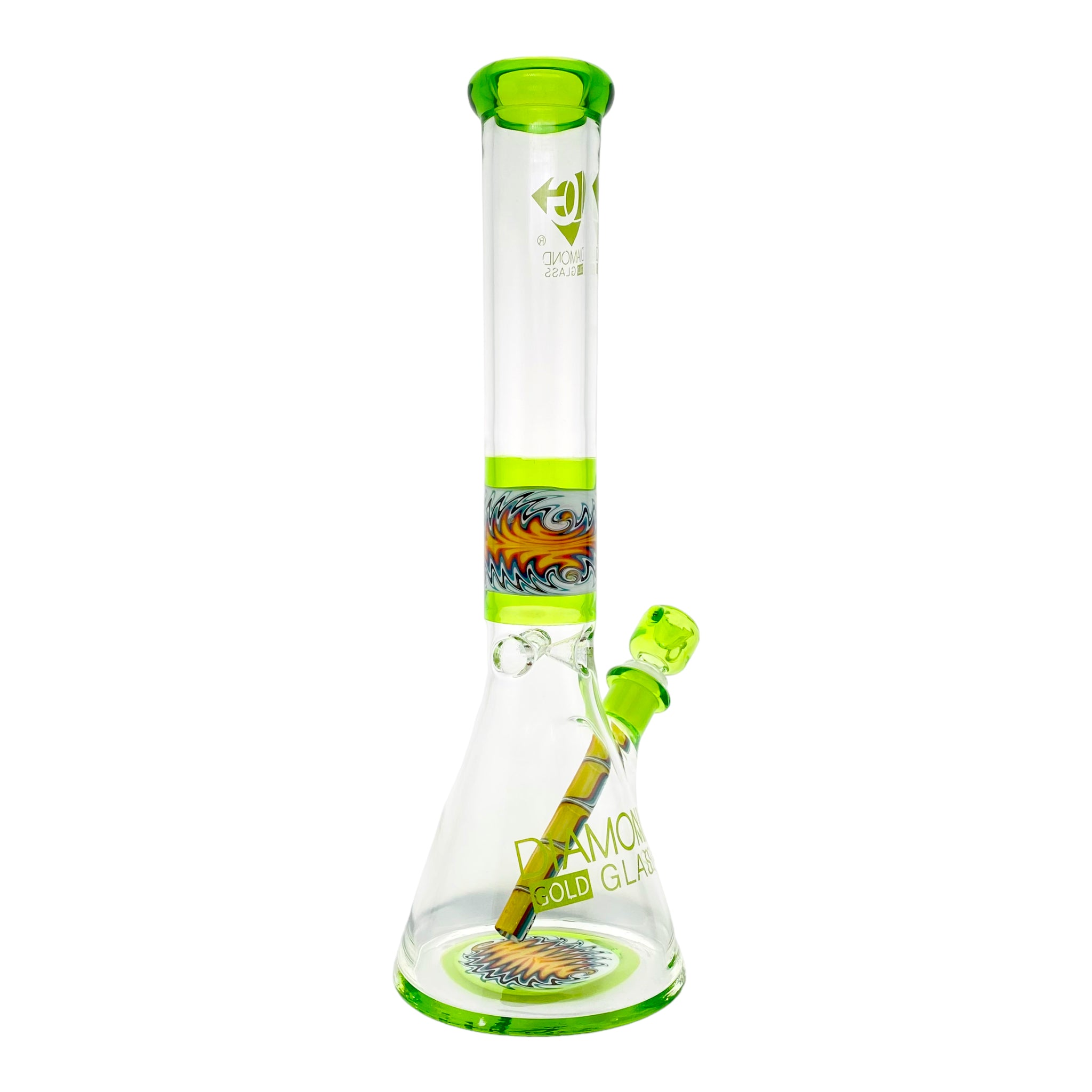 Diamond Glass - 15 Inch Green With Wig Wag Sections Beaker Bong