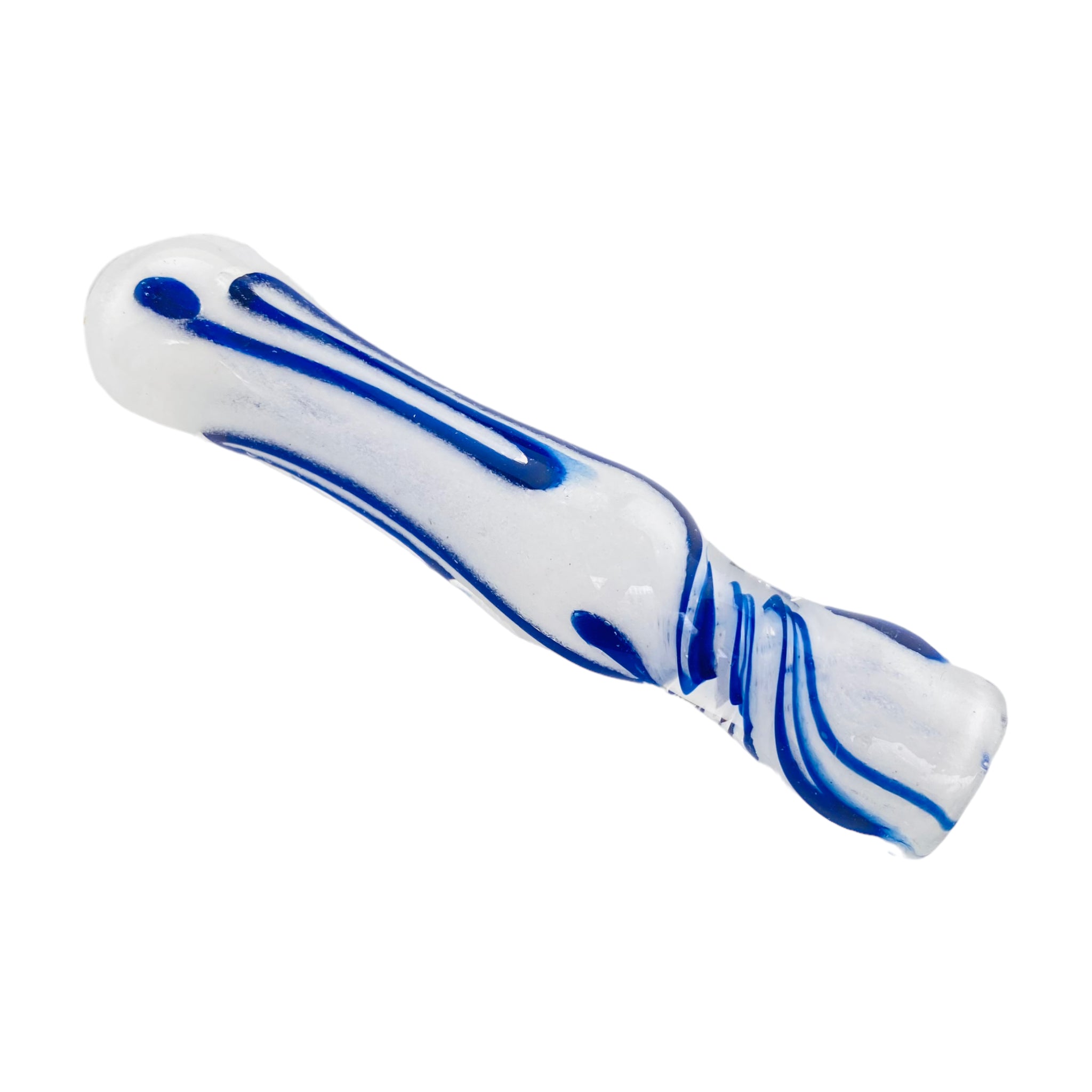 Glass Chillum Pipe - White With Blue Twirl Glass One Hitter