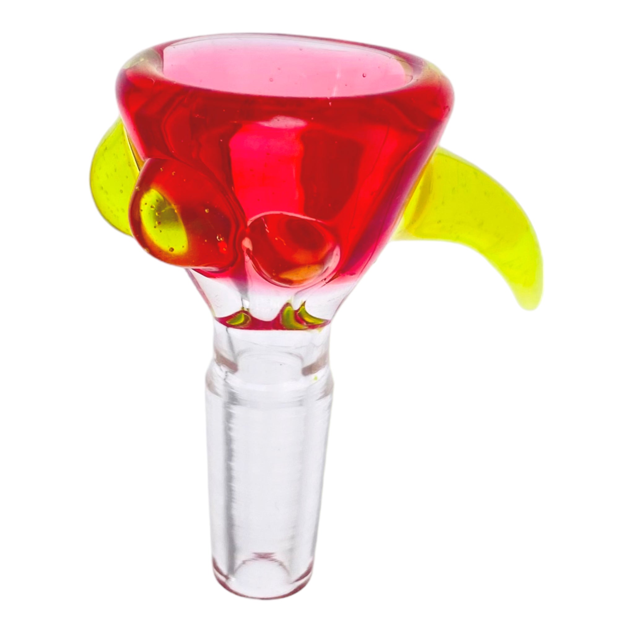 Arko Glass - 10mm Flower Bowl - Crimson Pink With Green Handle & Dots