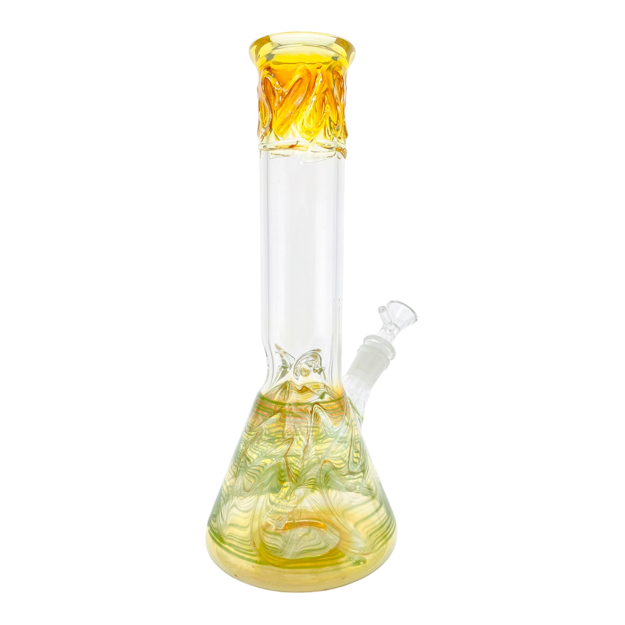 12 Inch Beaker Bong With Color Changing Fuming And Green Wrap And Rake