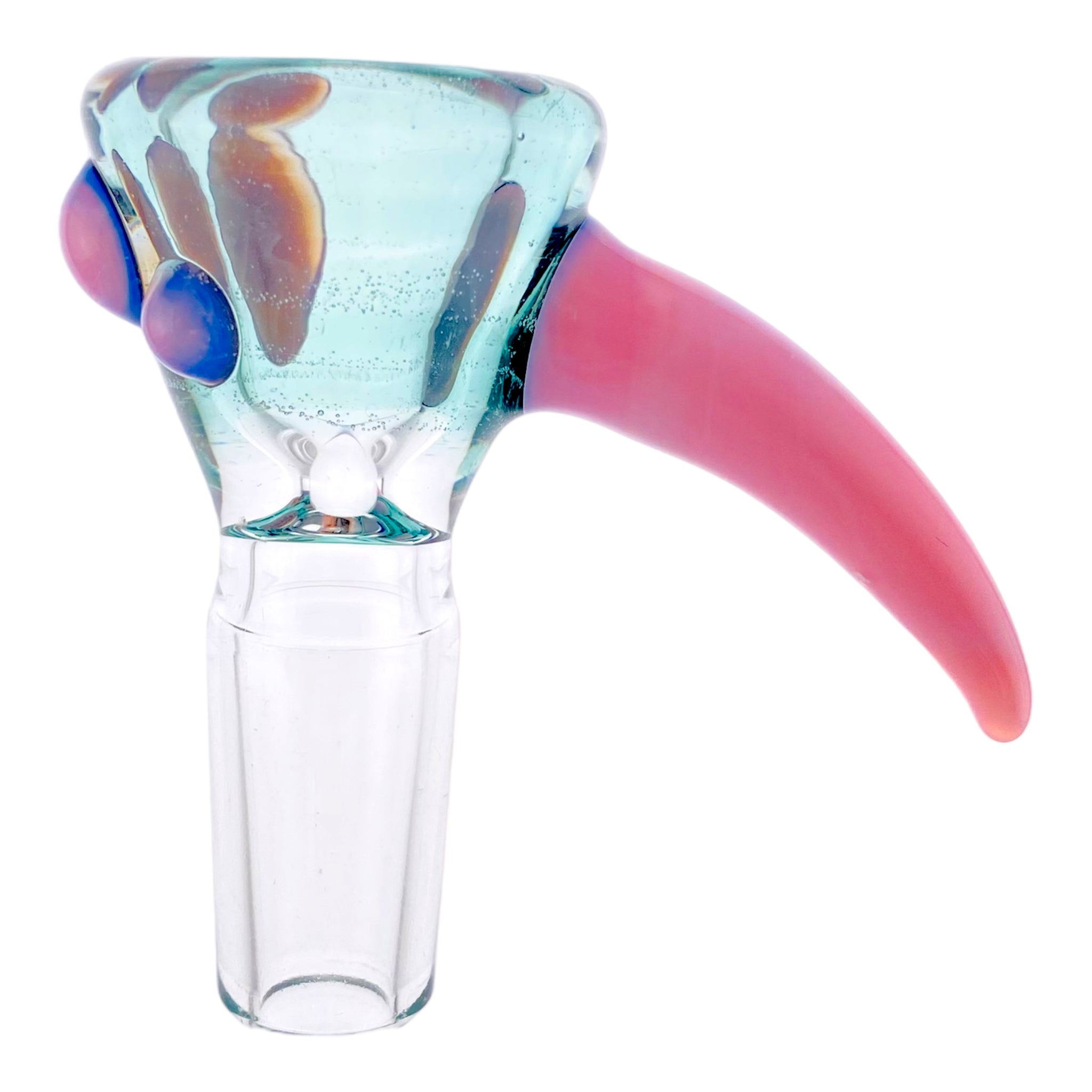 Arko Glass - 14mm Flower Bowl - Tonic Blue Bowl With Pink Handle