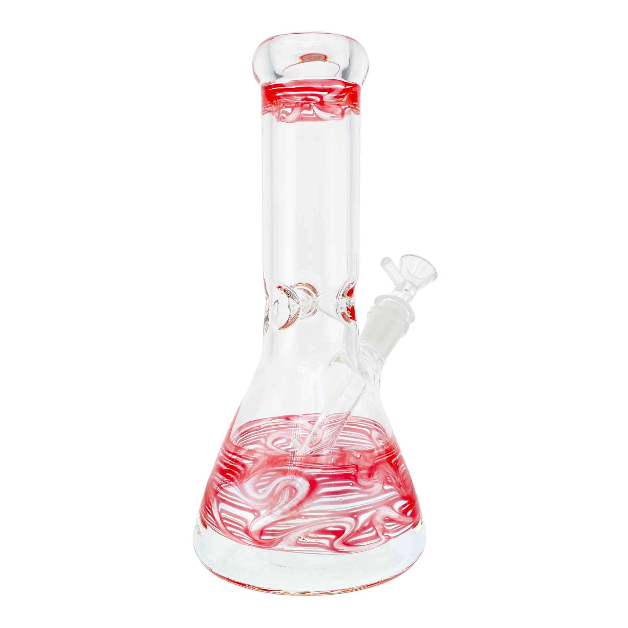 10 Inch Clear Beaker Glass Bong With Red Wrap And Rake