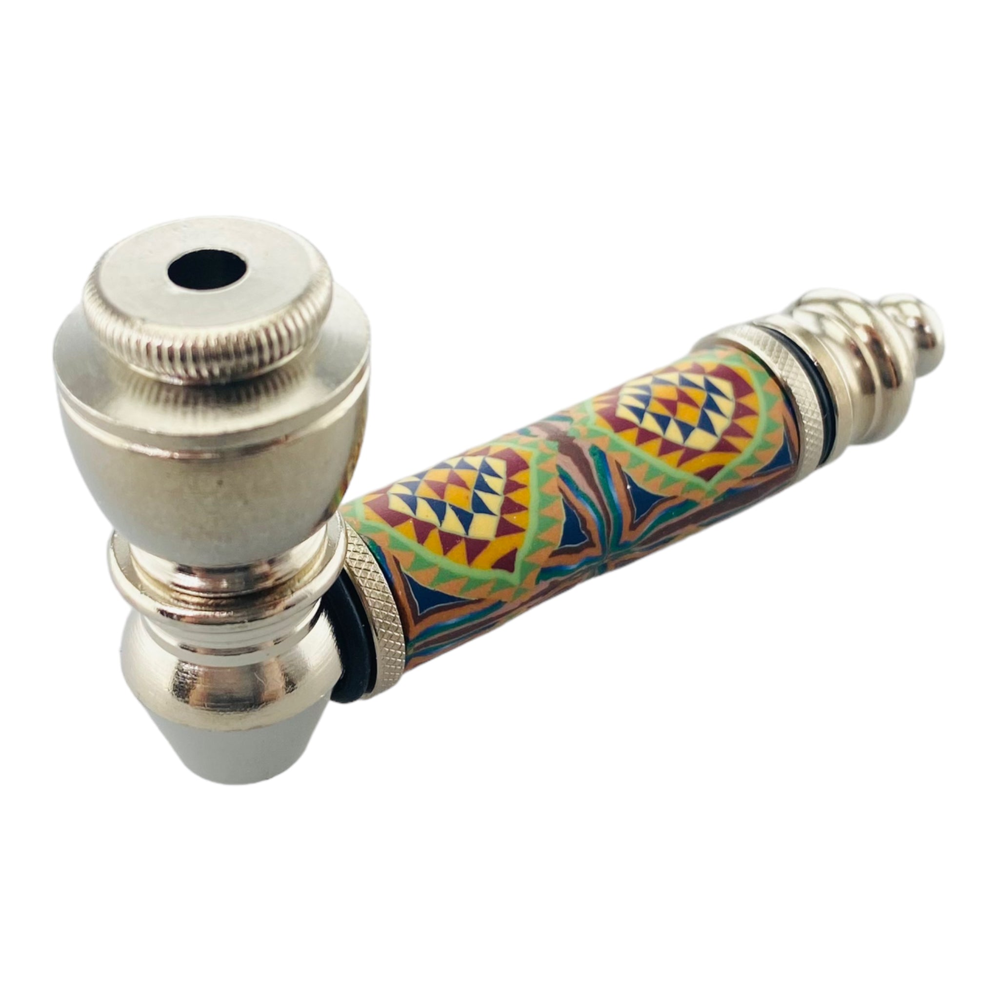 Silver Chrome smoking Hand Pipe With Sacred Geometry