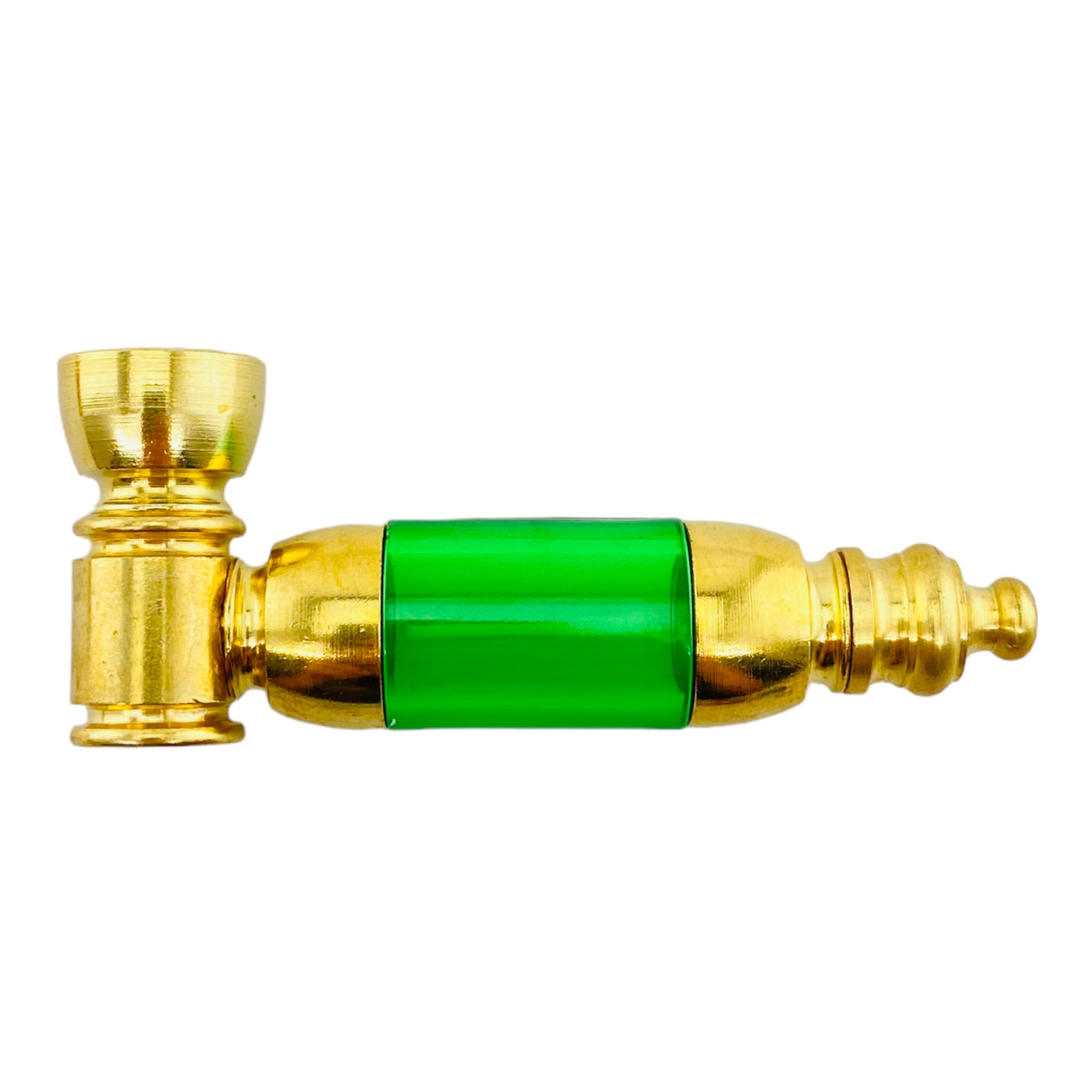 green Metal Weed Pipes - Brass Hand Pipe With Large Plastic Chamber