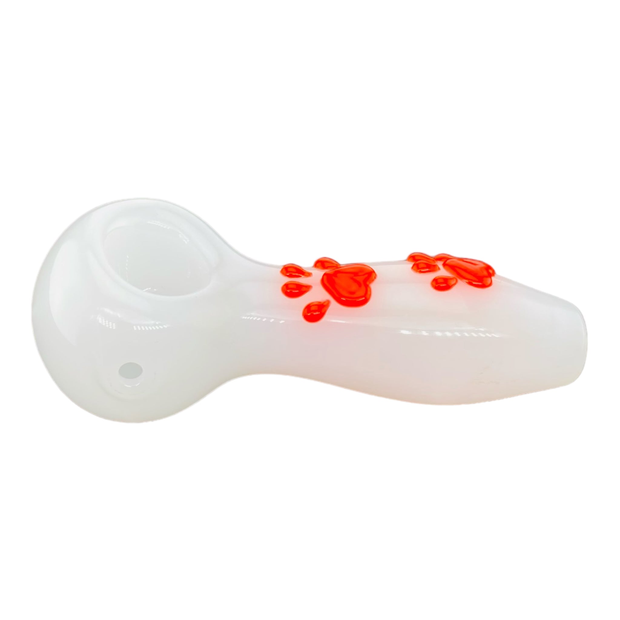 White Glass Hand Pipe With Red Paw Prints