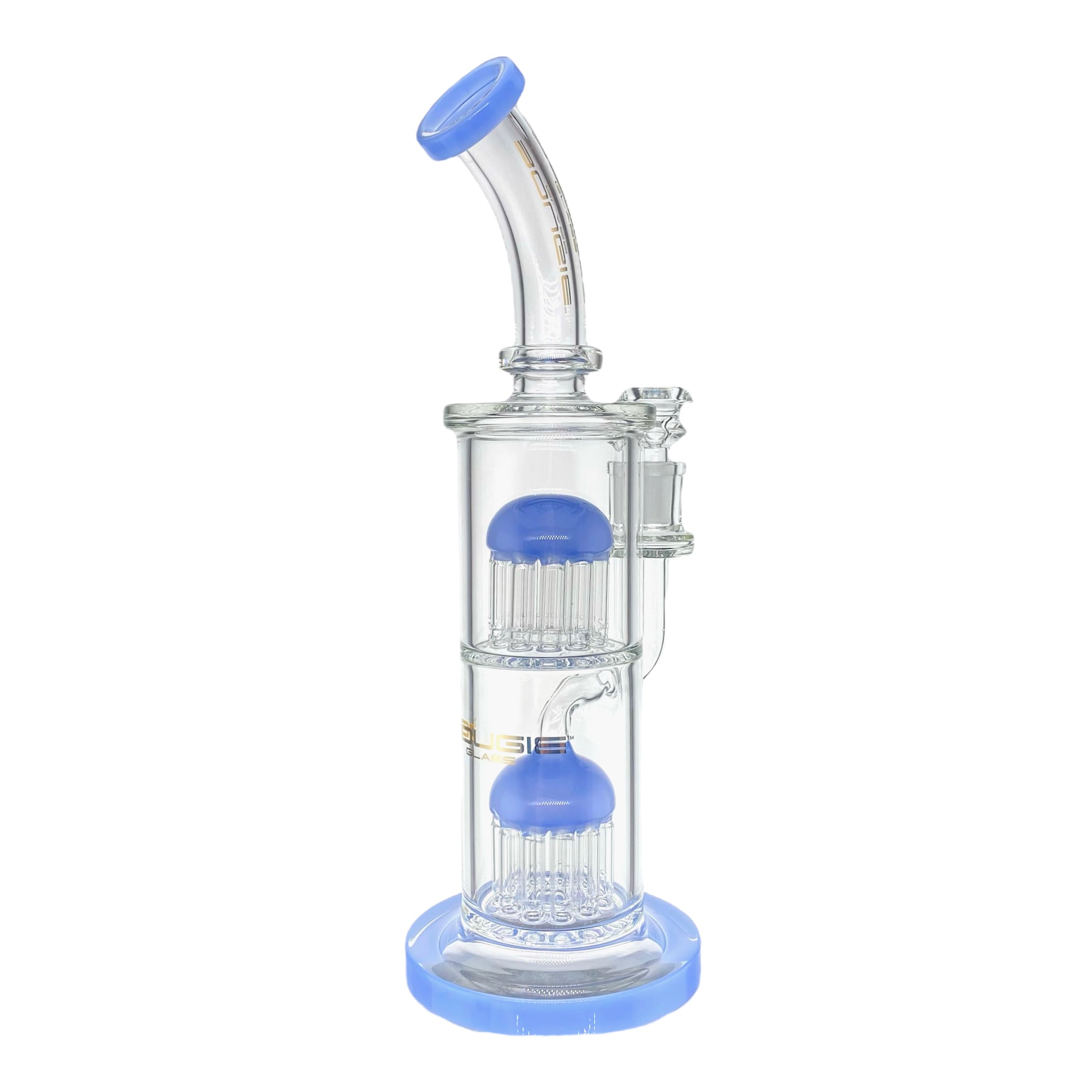 Bougie Glass Large Dab Rig With Periwinkle Double Tree Perc 12 Inches Tall