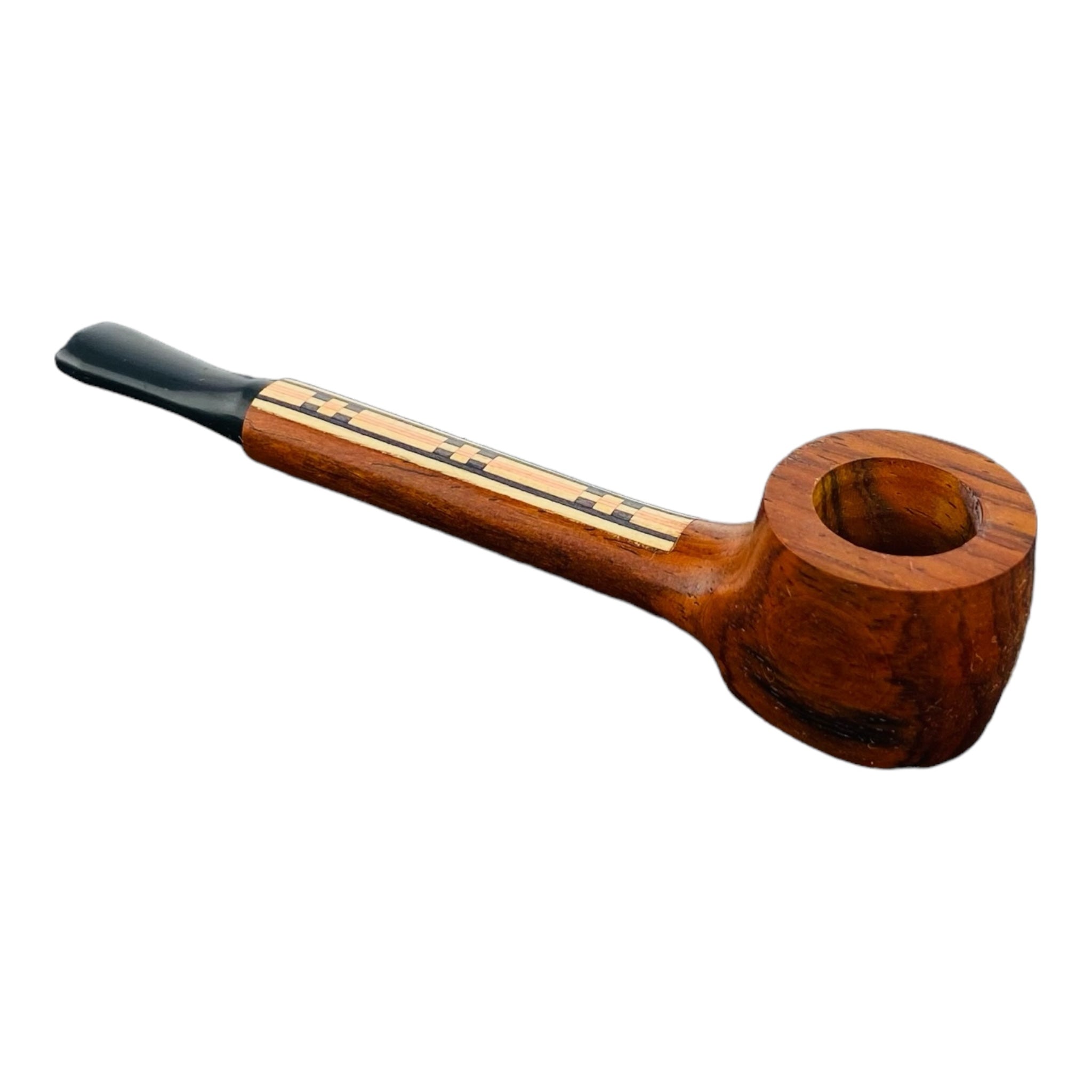 Wood Hand Pipe - Long Skinny Stem With Wood Inlay And Plastic Mouthpiece for weed and tobacco