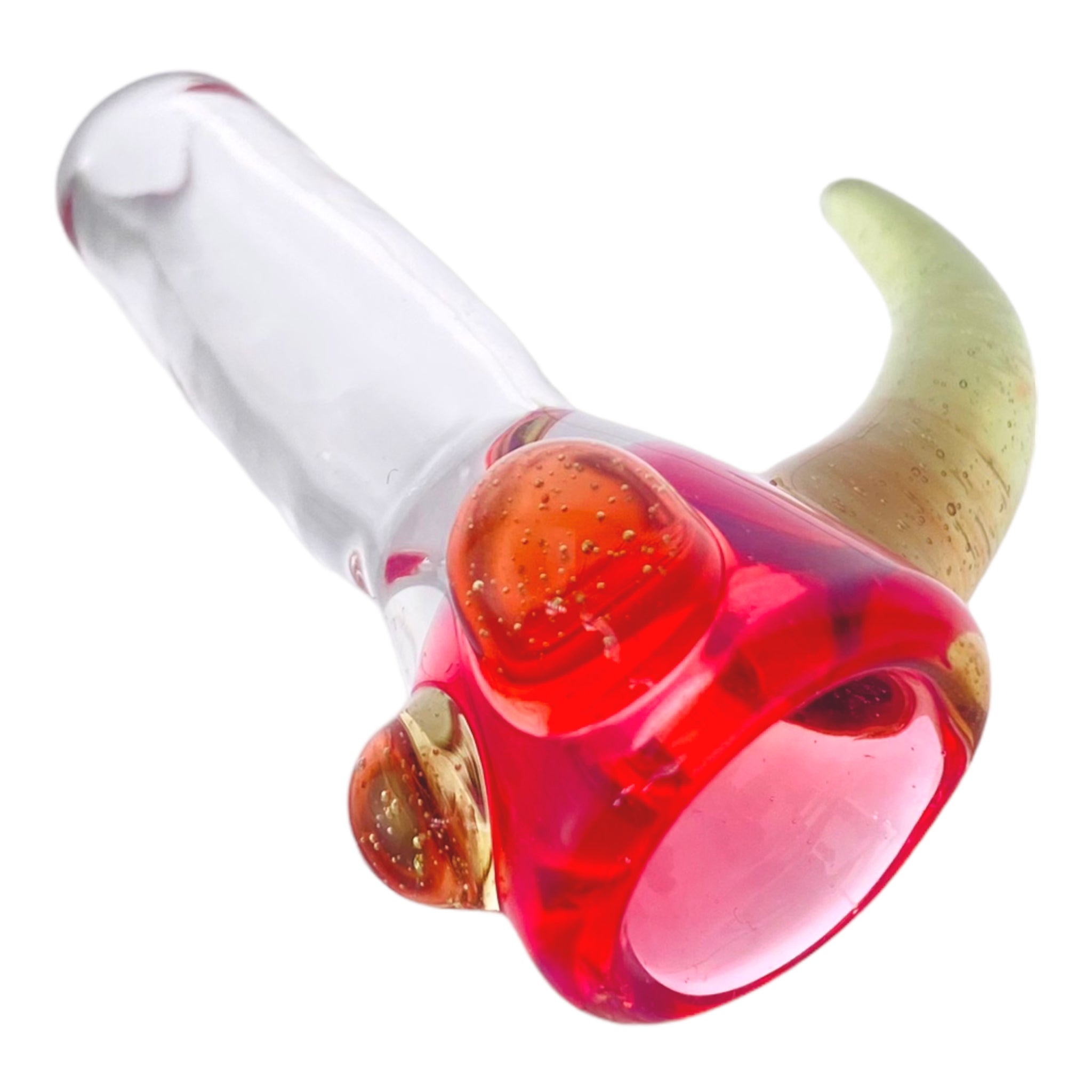 Arko Glass - 14mm Flower Bowl - Crimson Pink With Forest Green Handle & Dots