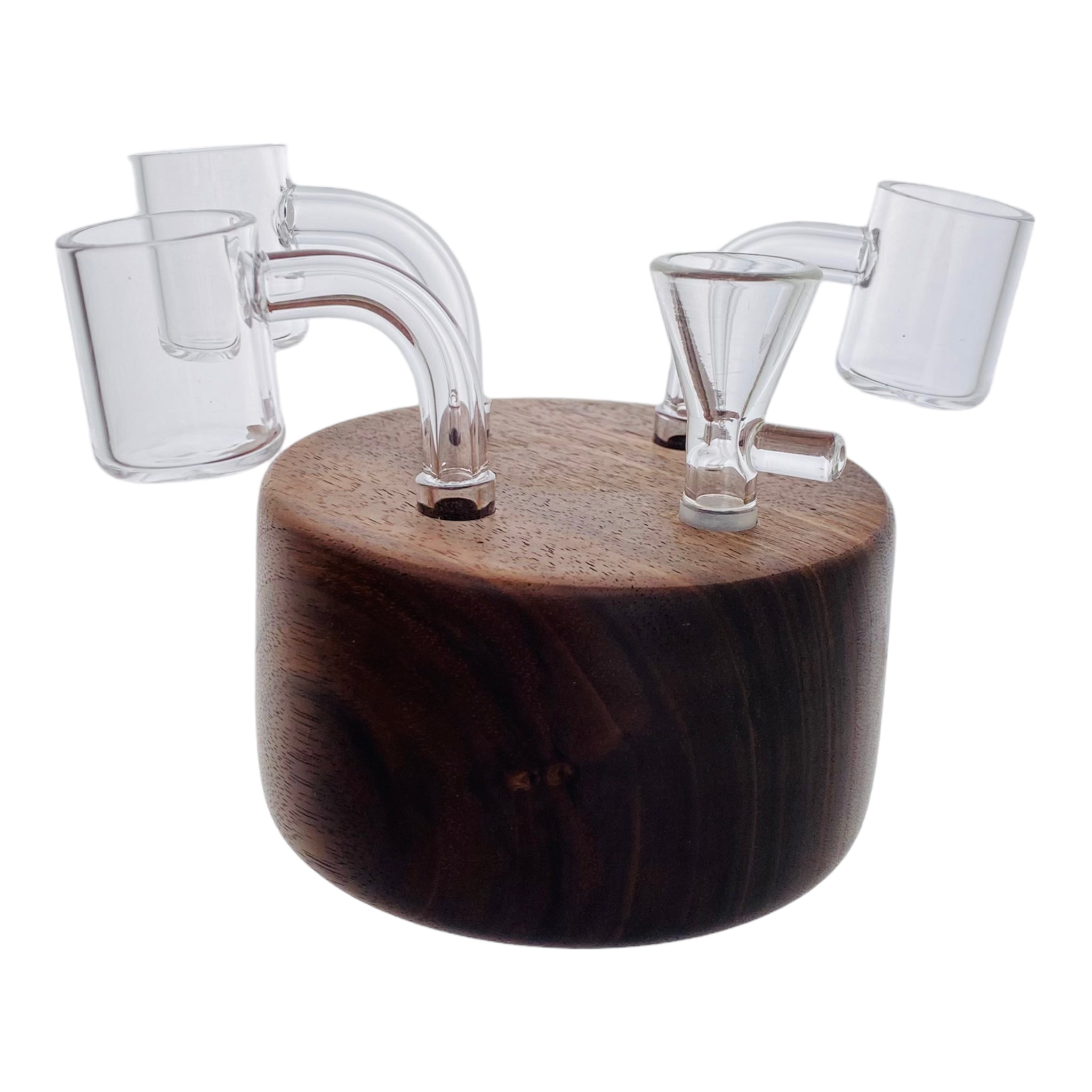 Round 4 Hole Wood Display Stand Holder For 10mm Bong Bowl Pieces Or Quartz Bangers - Black Walnut