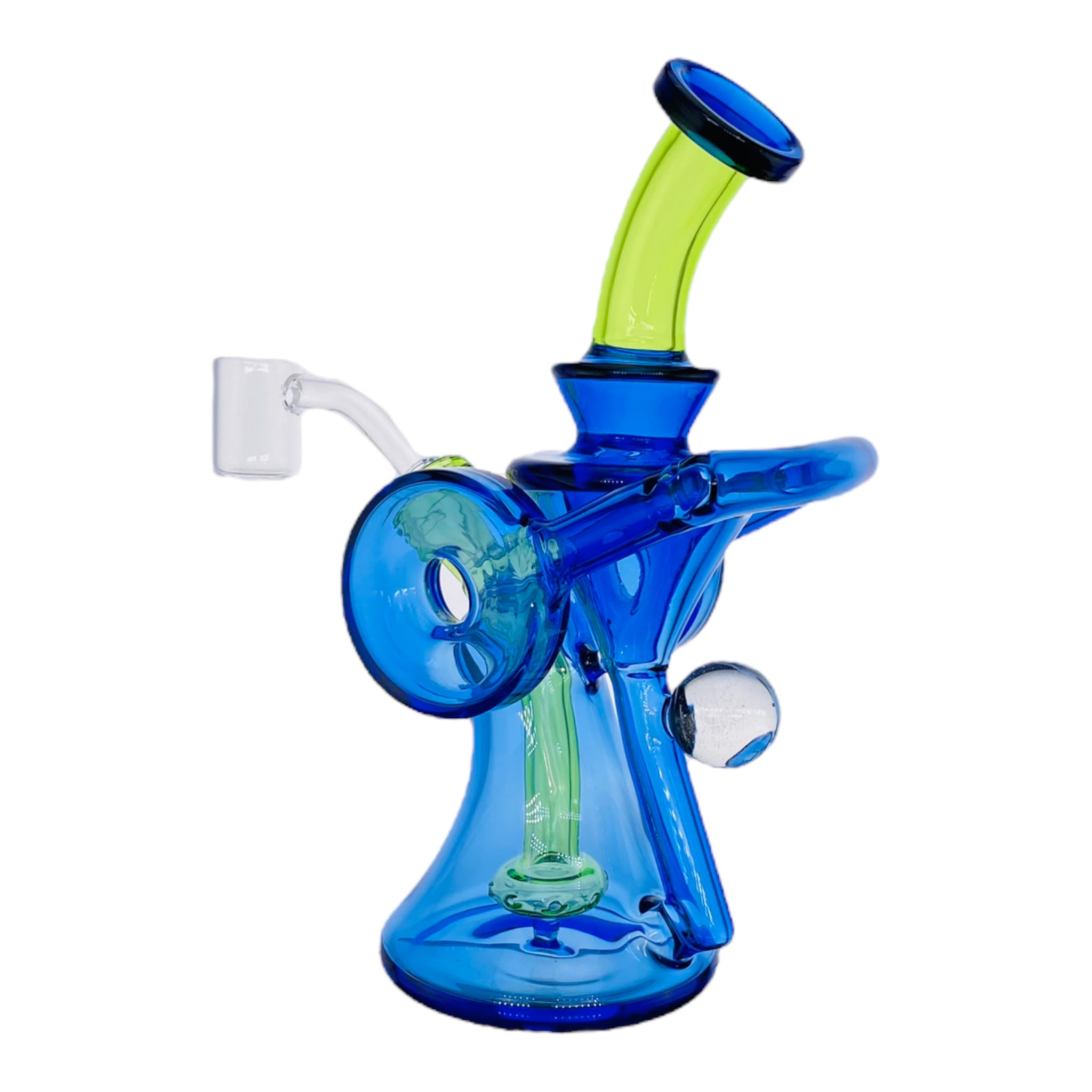 heady glass Cobalt Blue And Green Double Uptake Recycler Glass Dab Rig