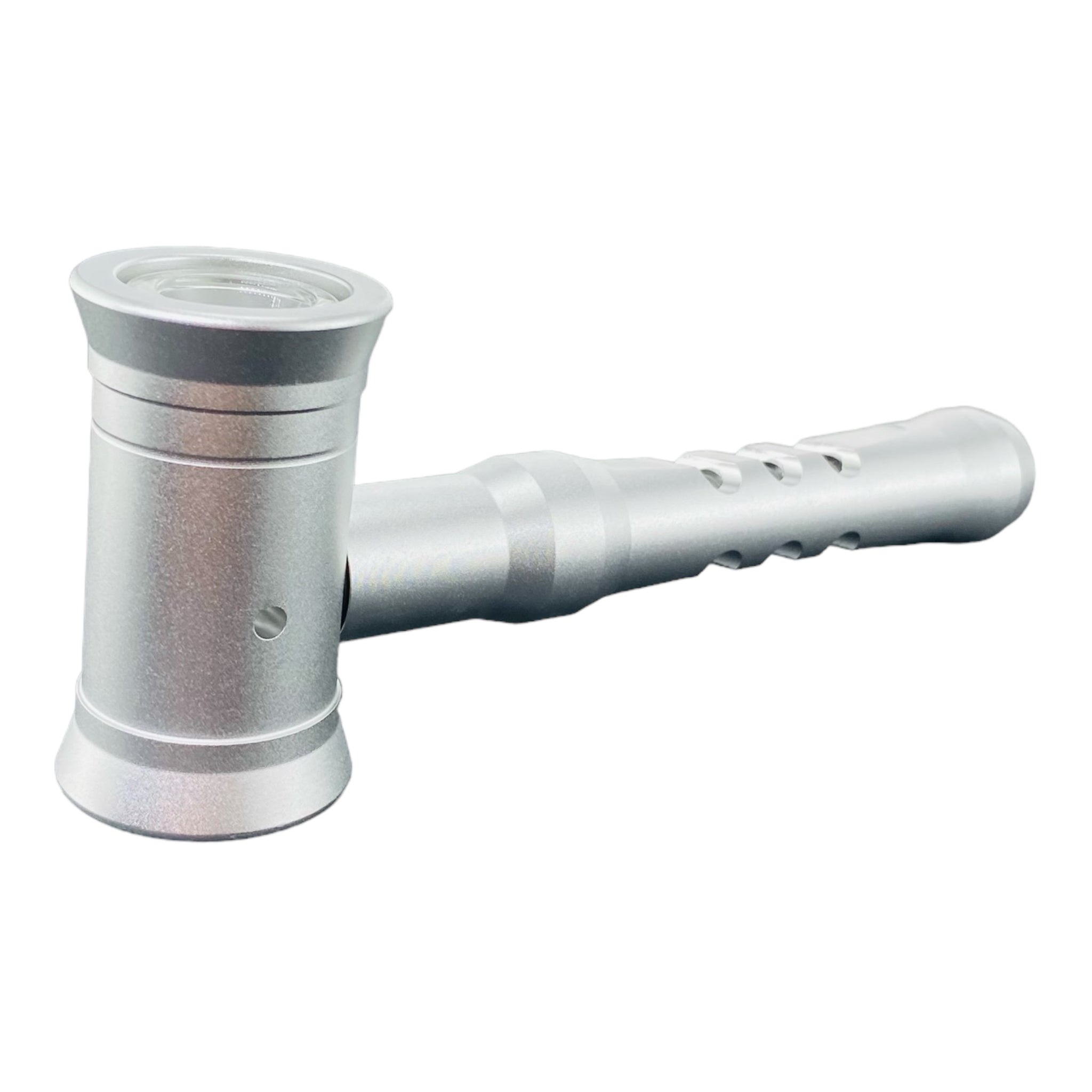 Metal And Glass Hash Hammer Hand Pipe Brushed Aluminum