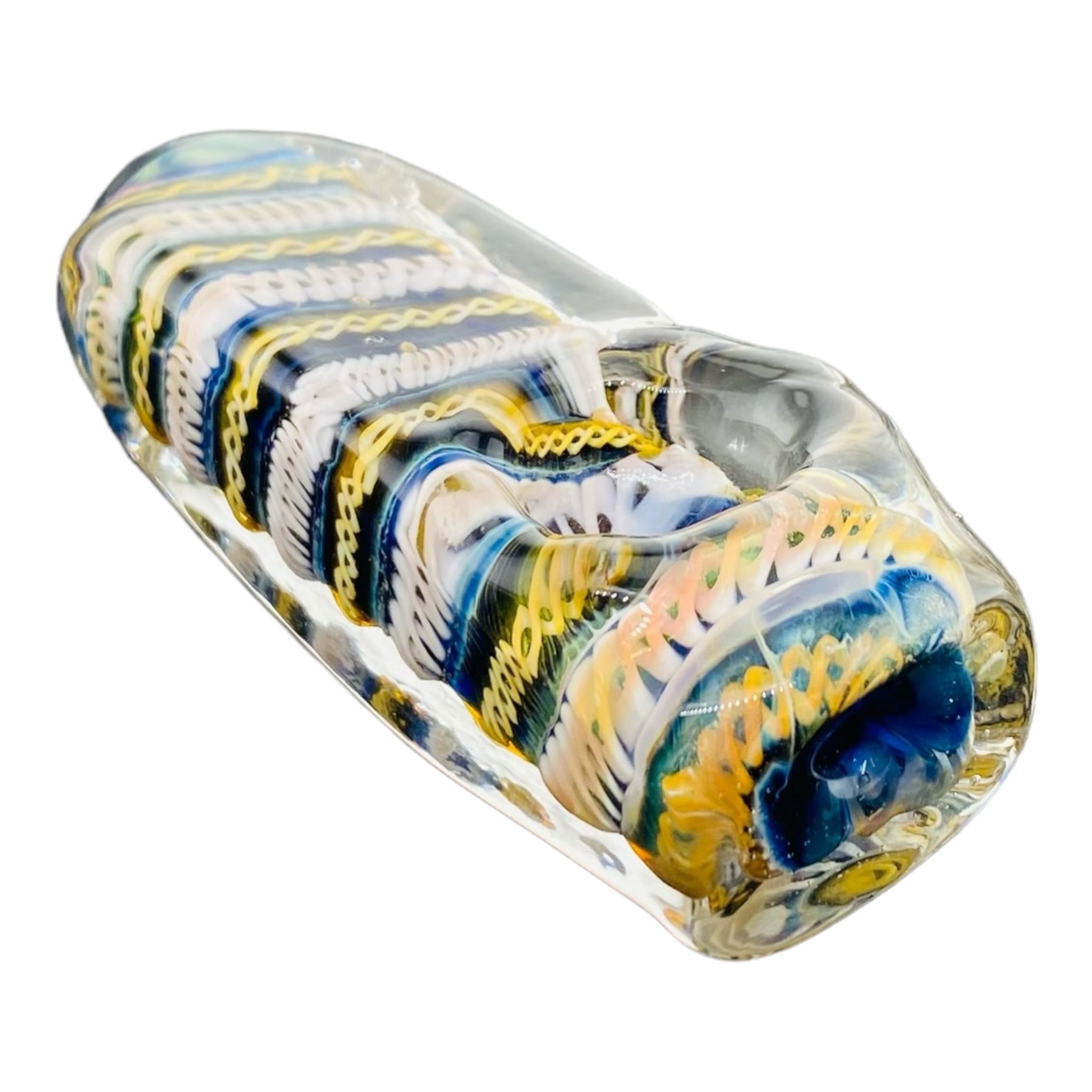 Glass Hand Pipes - Yellow Linework Inside Out Rectangle Glass Hand Pipe