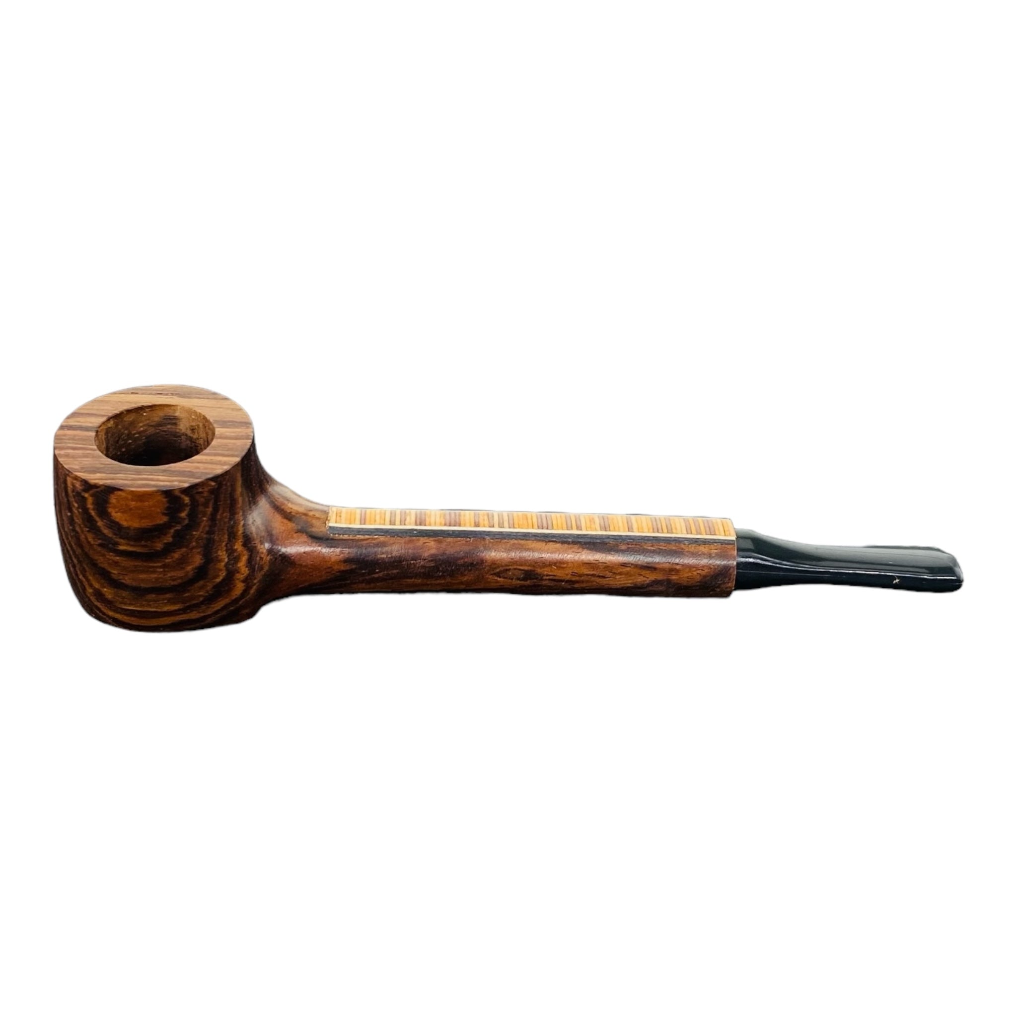 Wood Hand Pipe - Long Skinny Stem With Wood Inlay And Plastic Mouthpiece