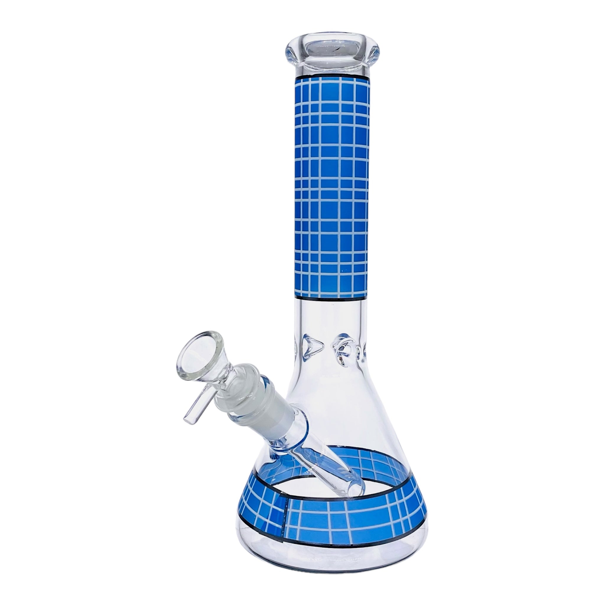 10 Inch Clear Beaker Glass Bong With Blue Plaid