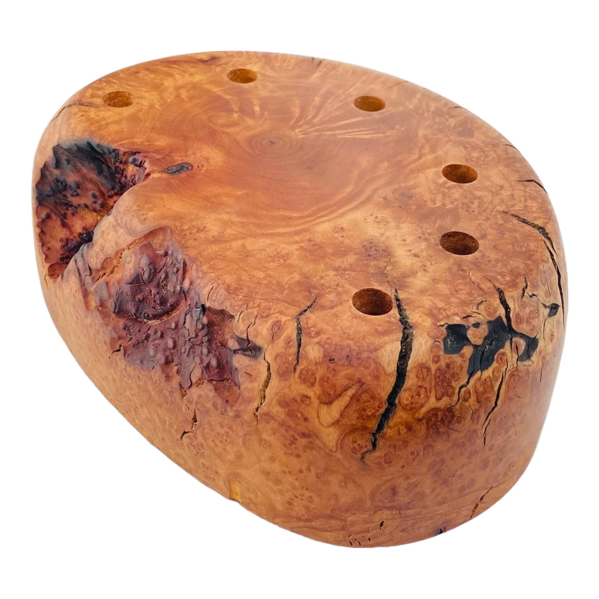 6 Hole Wood Display Stand Holder For 10mm Bong Bowl Pieces Or Quartz Bangers - Wild Fire Charred Manzanita Burl
