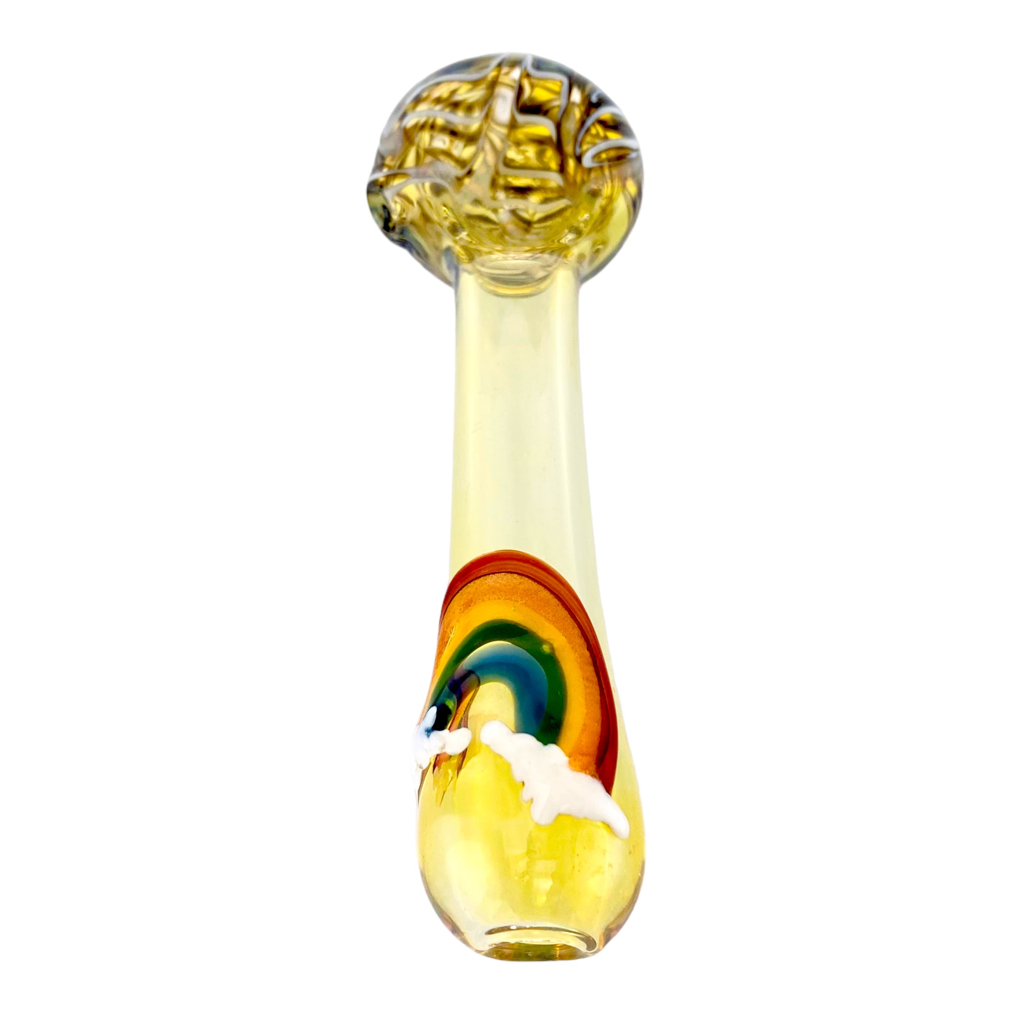 Fumed Glass Hand Pipe With Rainbow And Black Wig Wag Bowl