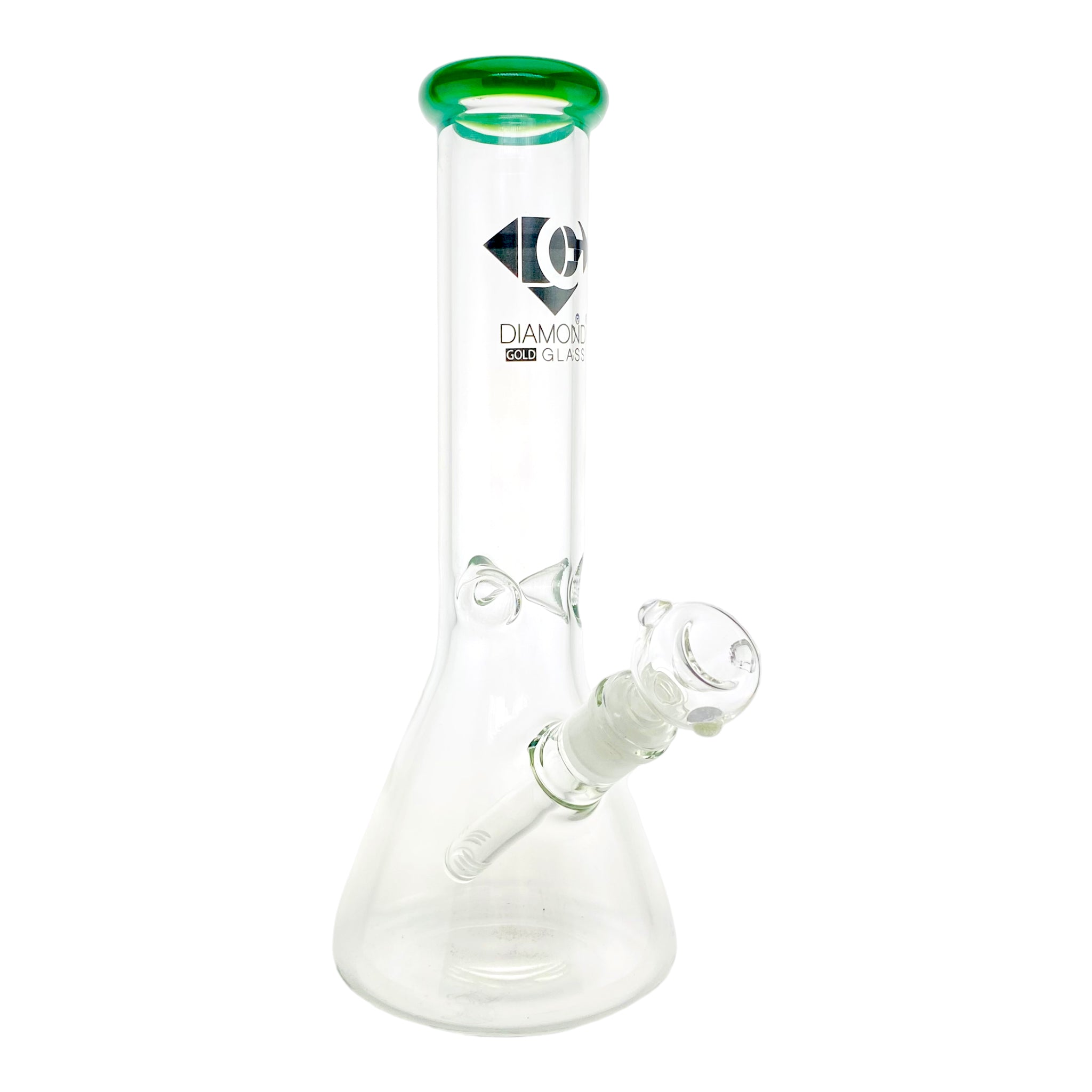 Diamond Glass Bong - 12 Inch Beaker With Green Color Lip