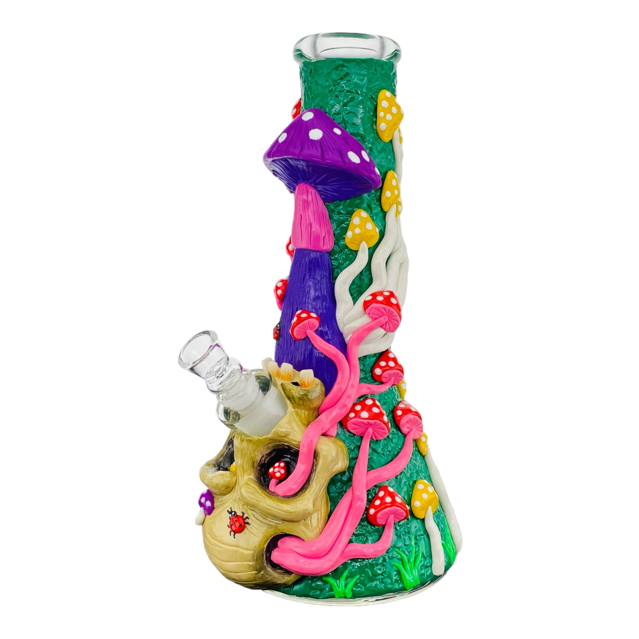 best Skull And Mushrooms Glass Beaker Bong